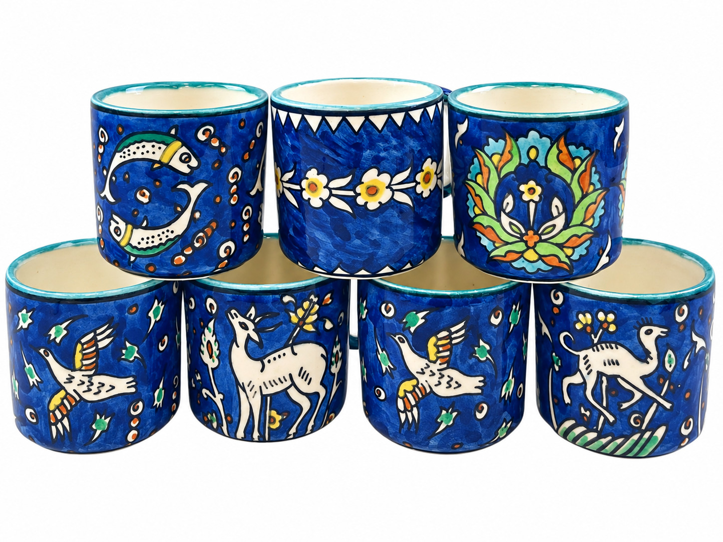 Set of 7 Vintage Armenian Pottery Mugs Jerusalem Pottery (Karakashian Bros)