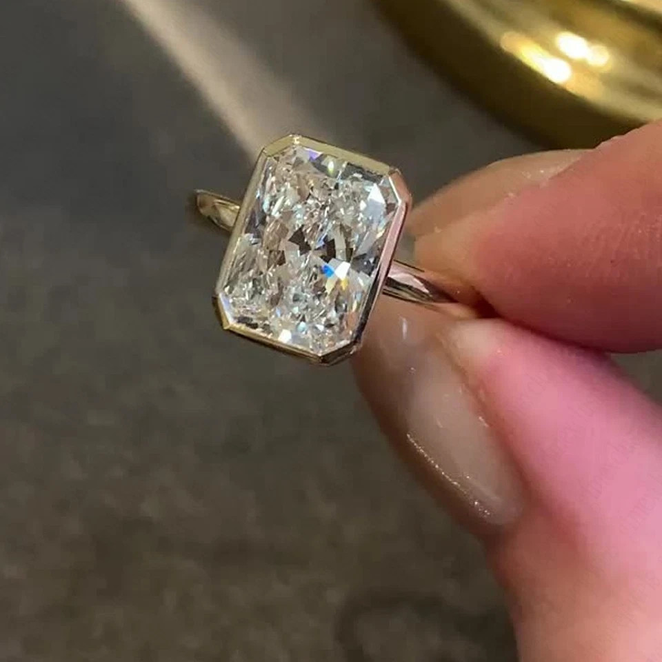 IGI 4 Ct Radiant F/VS1 Lab Grown Diamond Women Gift Wedding Ring 14K Yellow Gold