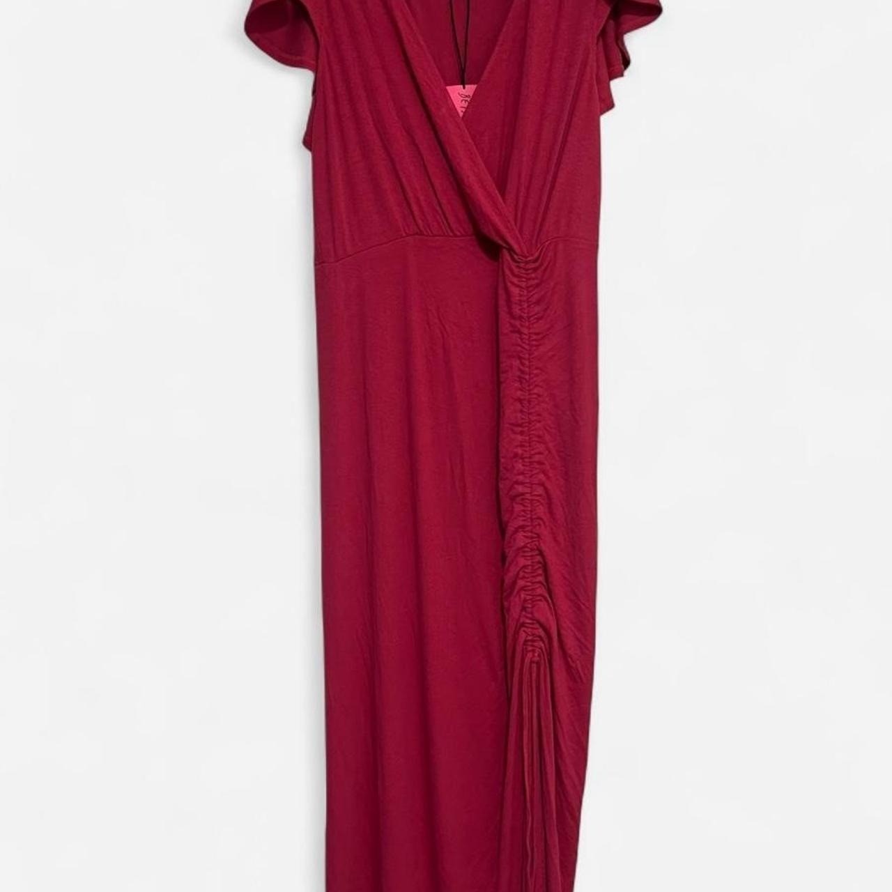 Betsey Johnson Maxi Dress Womens Medium Pink New Ruched Flutter Sleeve