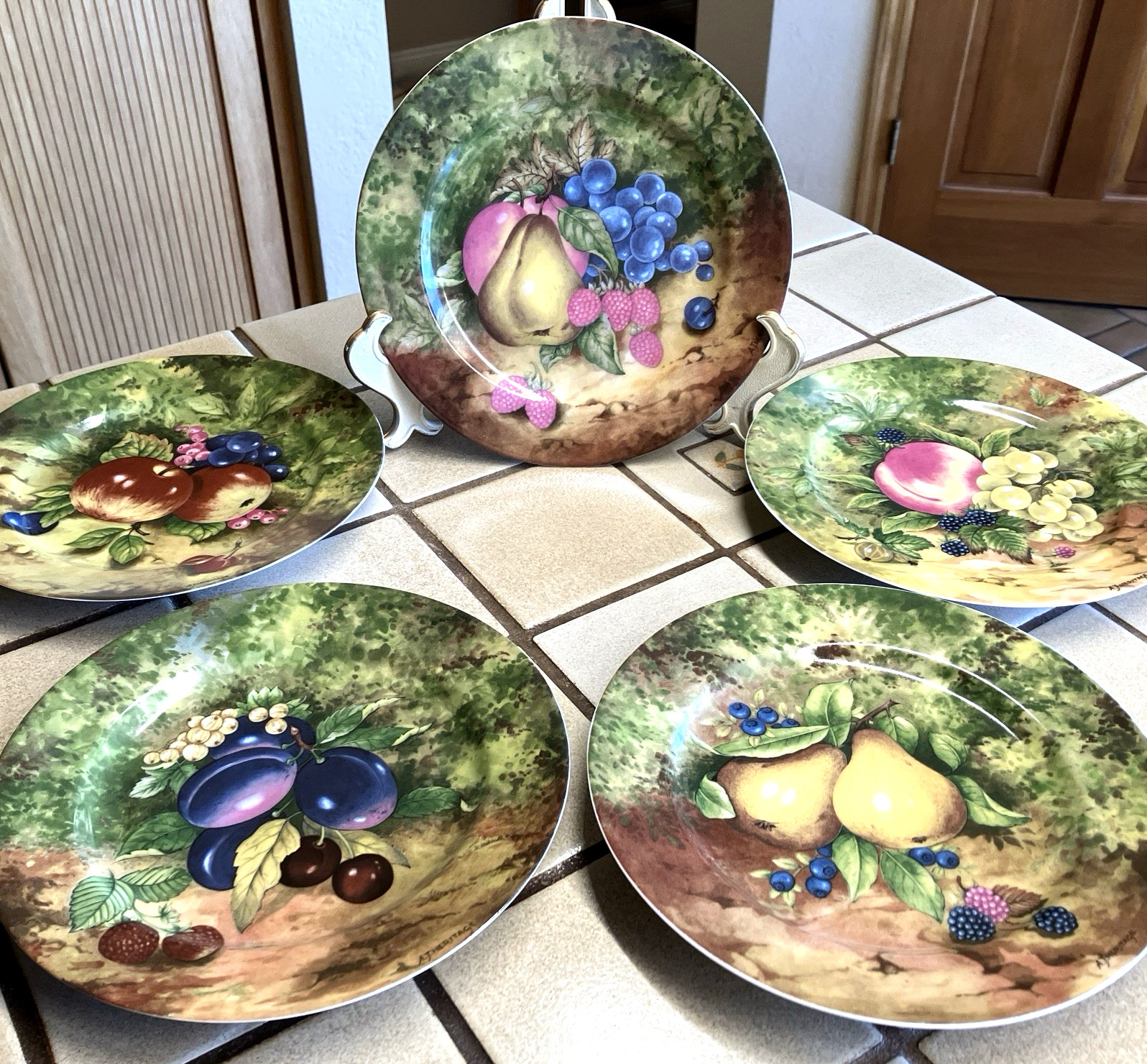 Rochard Limoges France Fruit Plates Set of 5 Still Life A.J. Heritage 7.5\