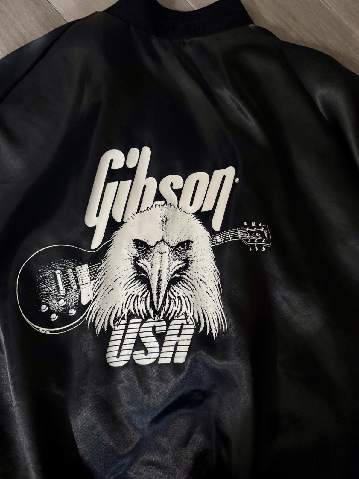 Vintage 80s Gibson USA  Tour Jacket Satin Bomber Jacket Large Mint 9.9/10