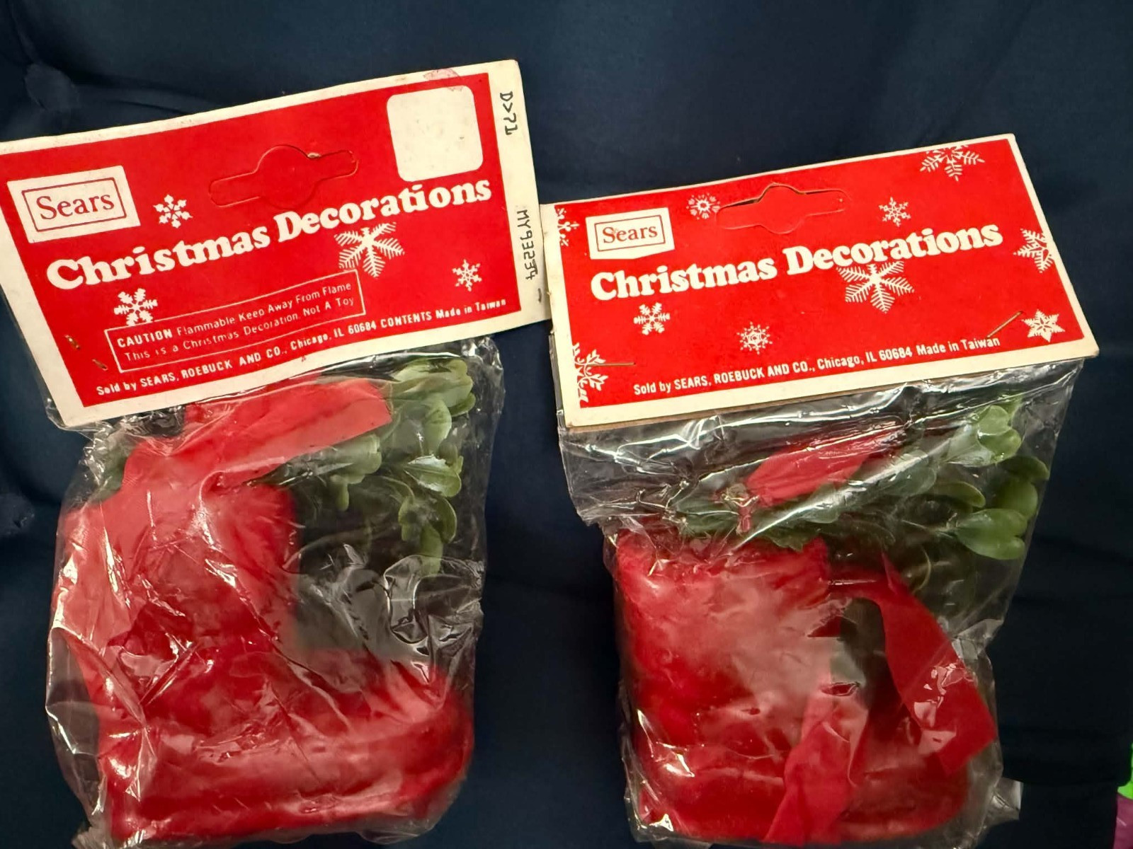 Lot of 2 Vintage Sears Christmas Decorations Package Tie Ons Stocking Boot NOS