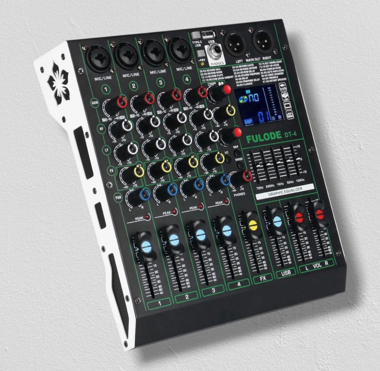 FULODE DT-4 Professional 4 Channel Audio Mixer, DJ Controller Sound Board
