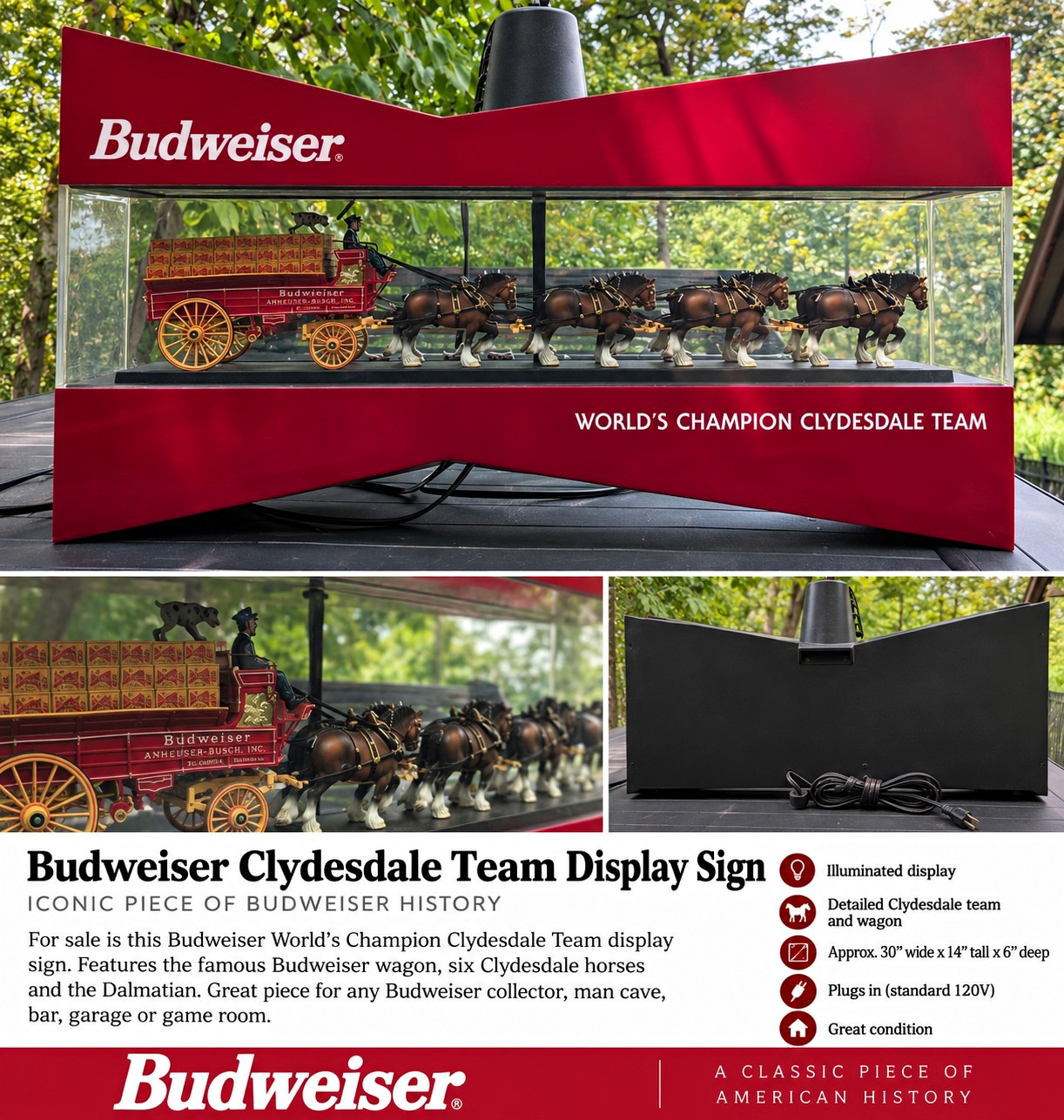 Budweiser Illuminated World’s Champion Clydesdale Team Breweriana Sign