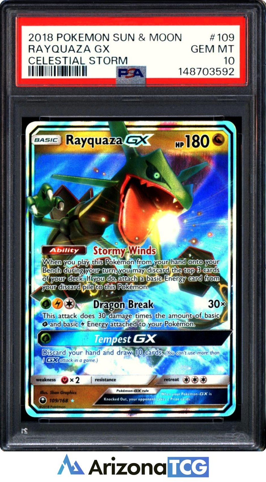 Pokemon 2018 Rayquaza GX 109/168 Ultra Rare Celestial Storm GEM MINT PSA 10