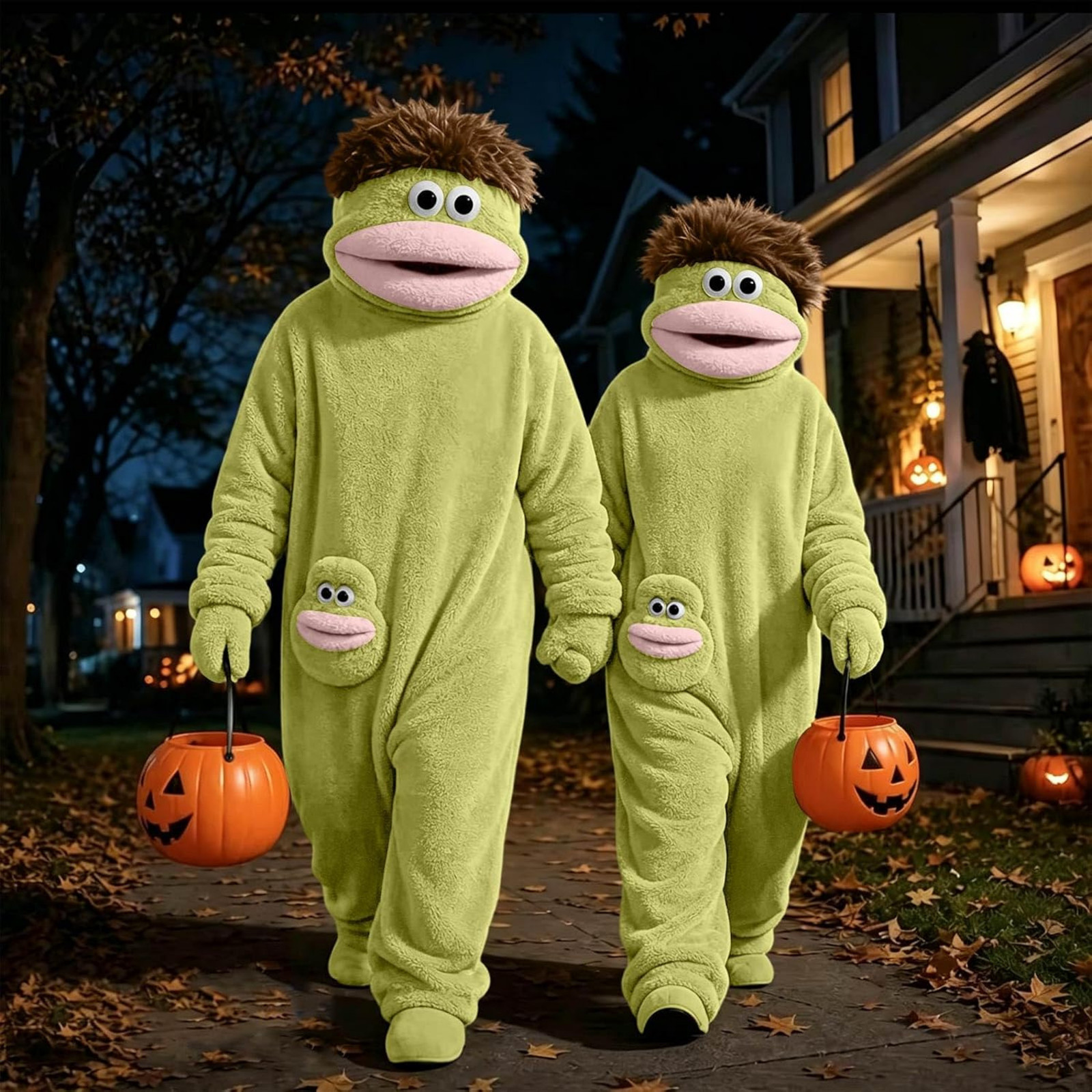 Silly Monster Haloween Costume Oversized Eyes Wide Mouth Plush Fleece One Piece