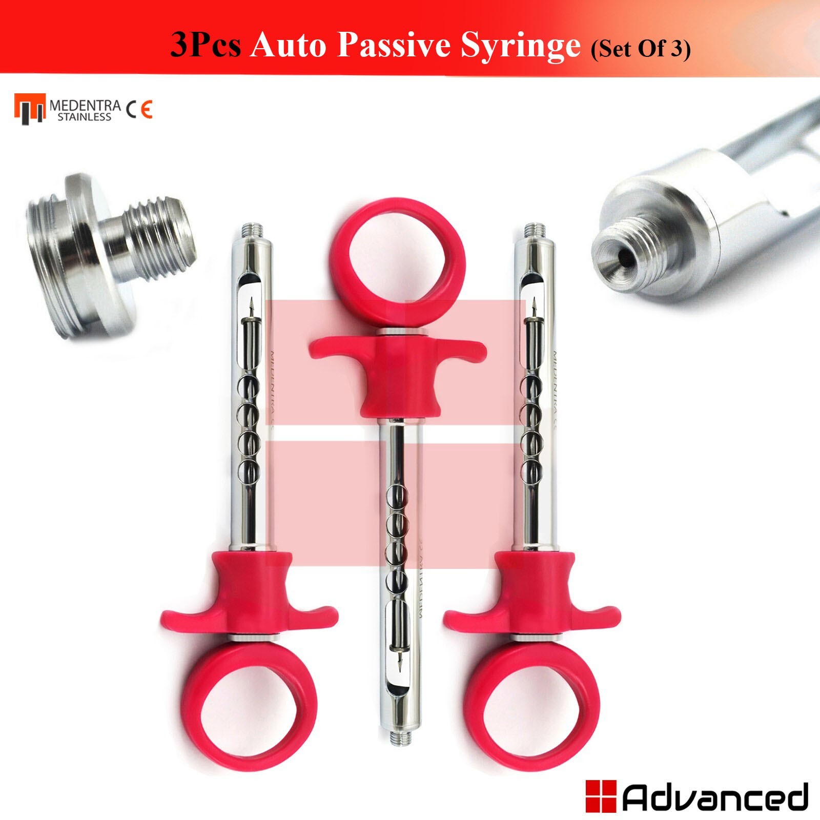 3Pcs Pink Aspirating Dental Syringe Set  Auto Passive Anesthesia Instruments