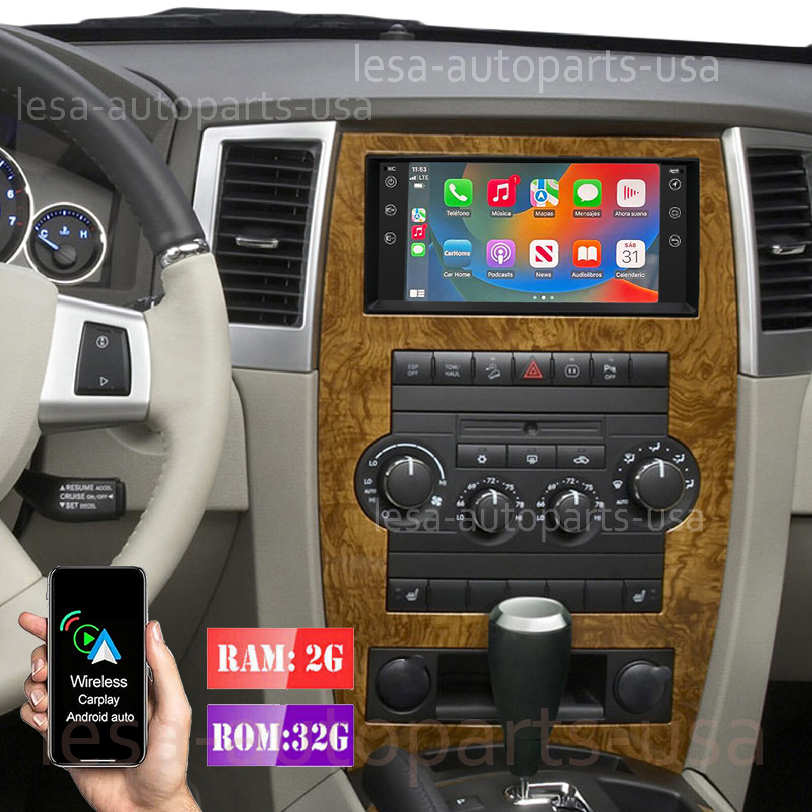 For 2008-2010 Jeep Grand Cherokee Carplay Android Auto Car Stereo Radio GPS Navi