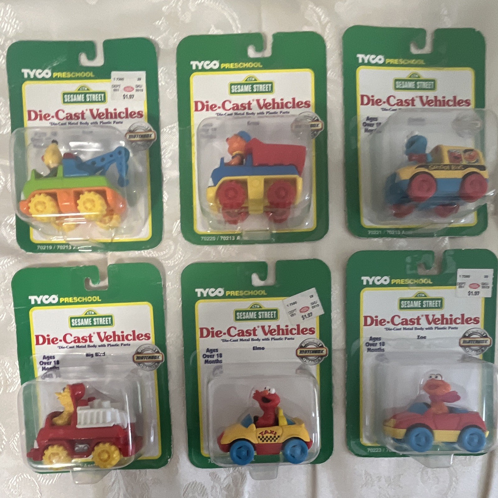 Tyco Preschool Sesame Street Die-Cast Vehicles Lot of 6 Bert Big Bird Elmo Ernie