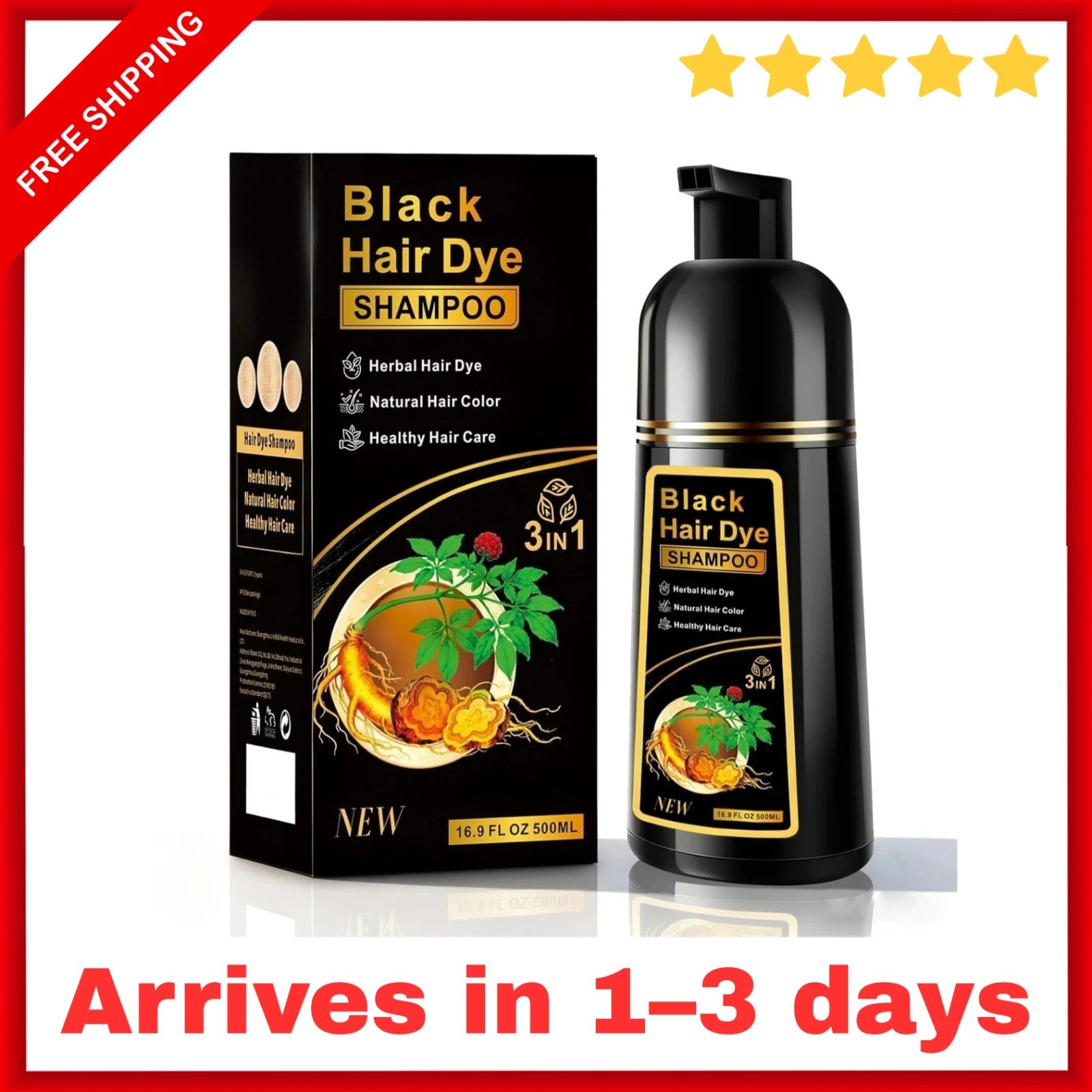 Hair Dye Shampoo 3 in 1 Hair Shampoo Instant Hair Dye Herbal Ingredients US