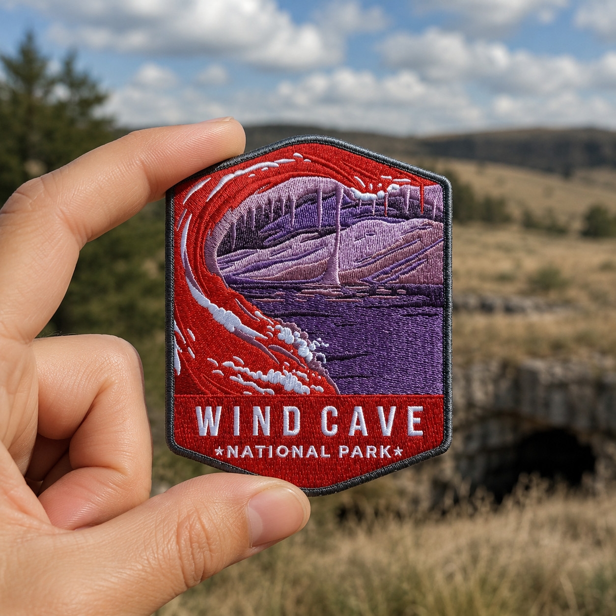Wind Cave National Park Patch, Embroidered Hiking Badge, South Dakota Cave Patch