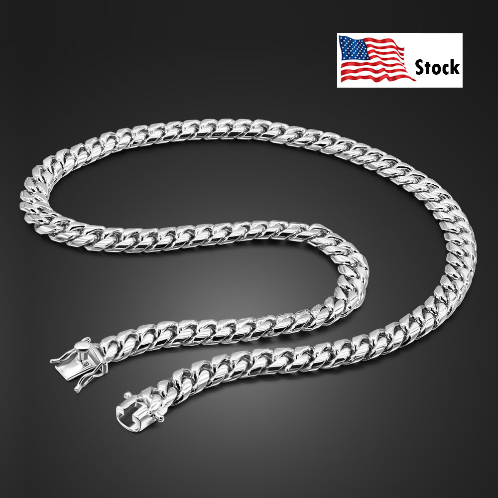Solid 925 Sterling Silver Miami Cuban Link Chain Men\'s Necklace 10mm 22\