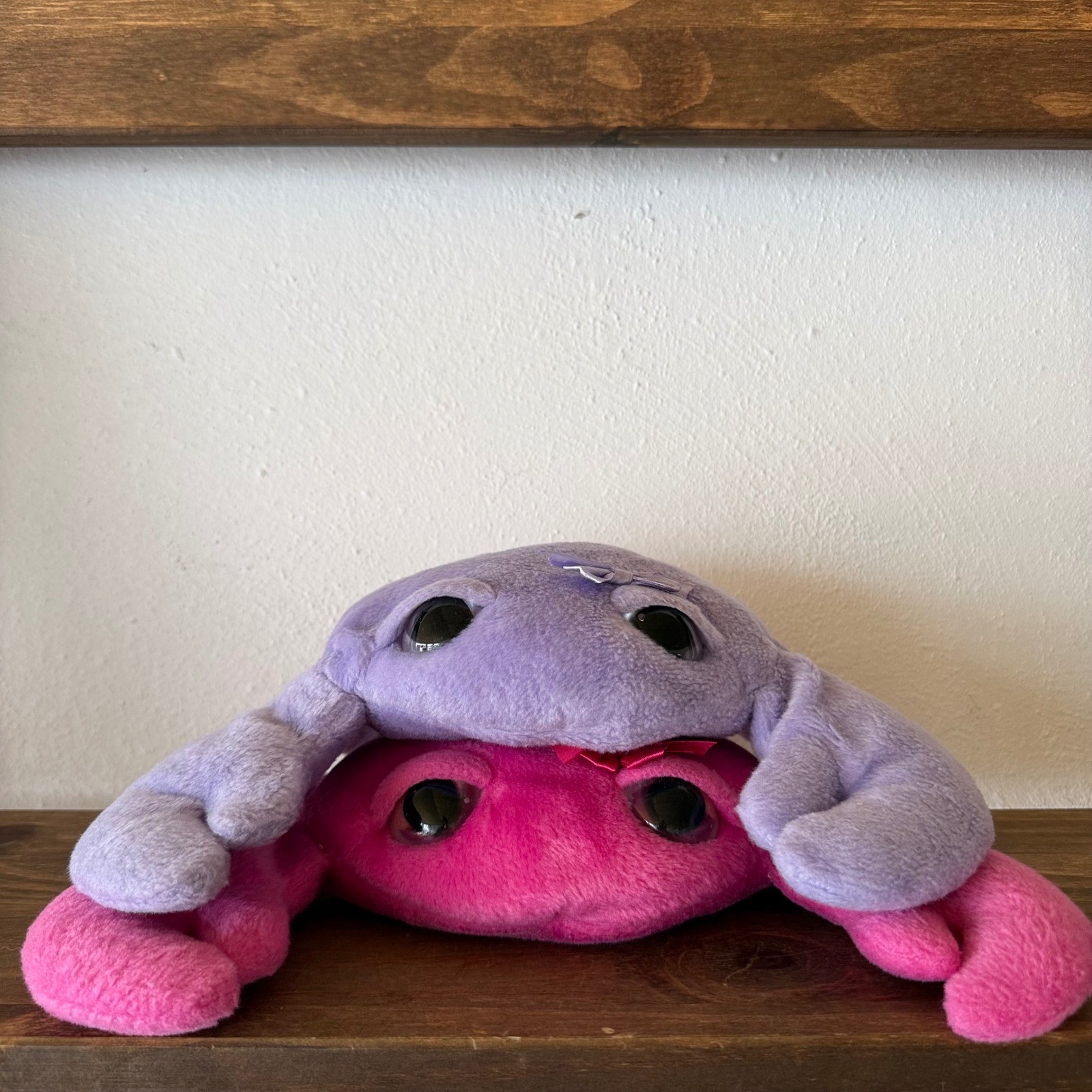 2pc Wishpets 2013 Droopy Crabby Plush Lot Pink Purple Large Eyes Bow 03707 Set