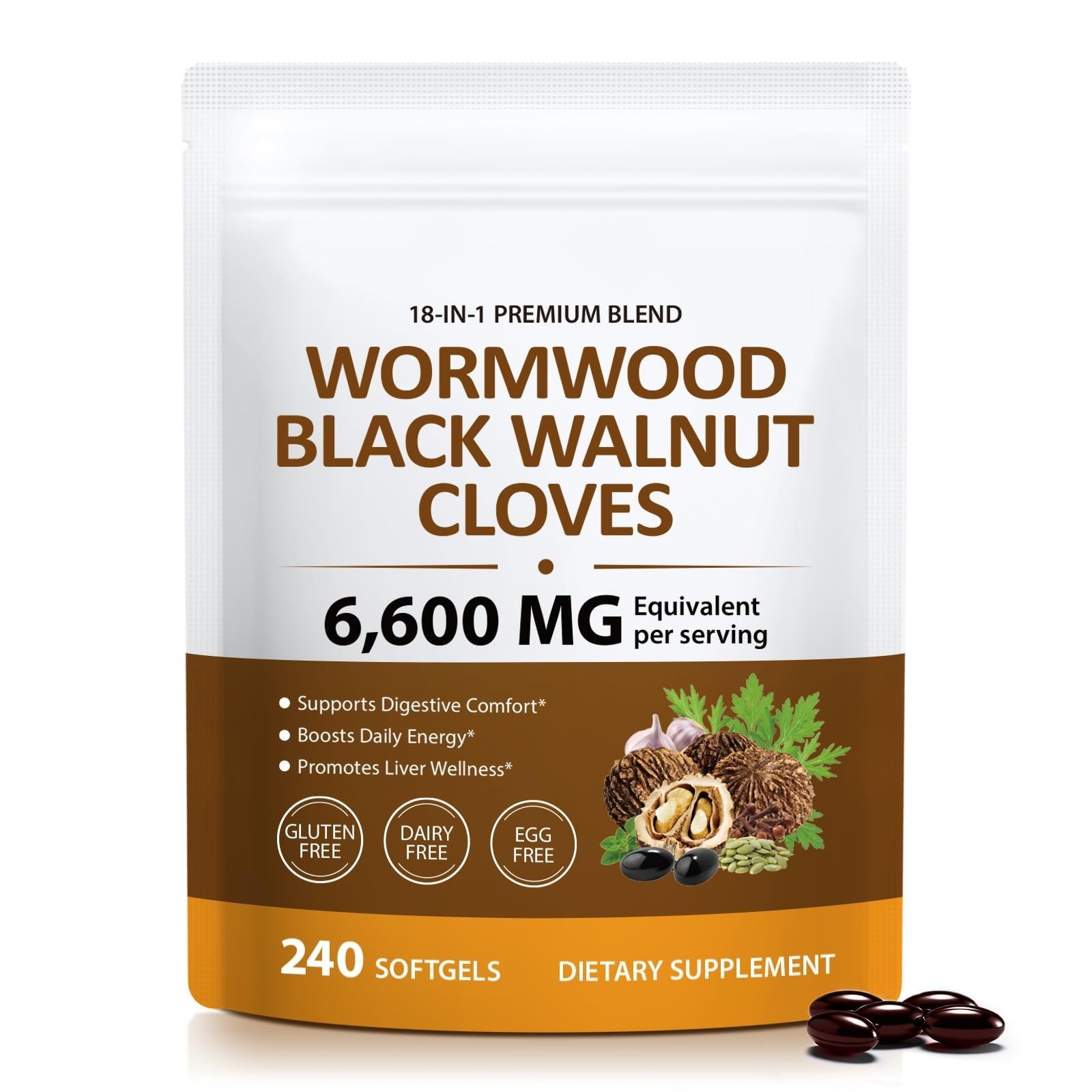 Holior 18-in-1 Black Walnut & Wormwood Herbal Blend for 240 Count (Pack of 1)