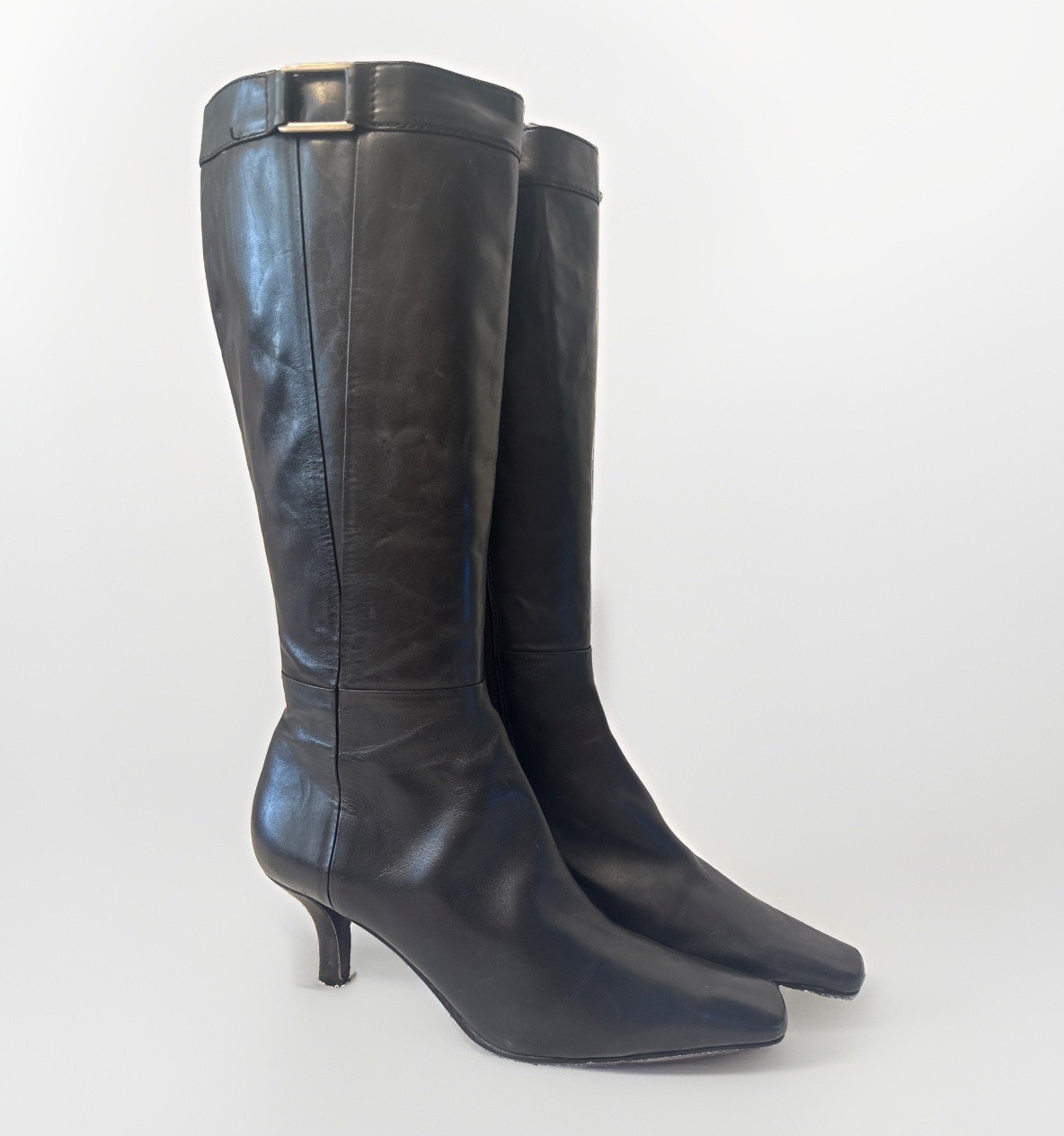 Bandolino Women’s BDFondue Tall Leather Kitten Heel Square Toe Boots Size 10M