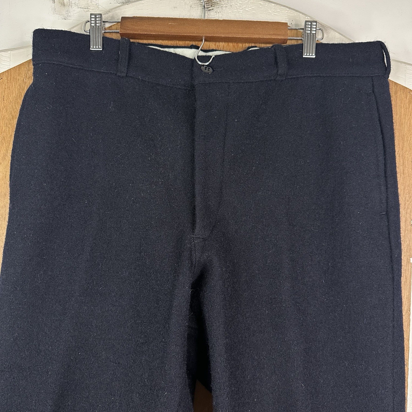VTG LL Bean Pants Mens 38x29 Navy Blue Heavyweight Wool Flannel Outdoors Slacks