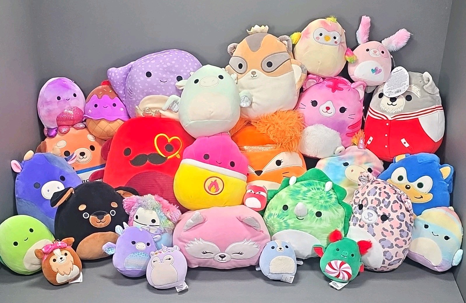 Huge Squishmallows Plush Lot 25+ Sonic Flippables Clips Mixed Sizes Characters