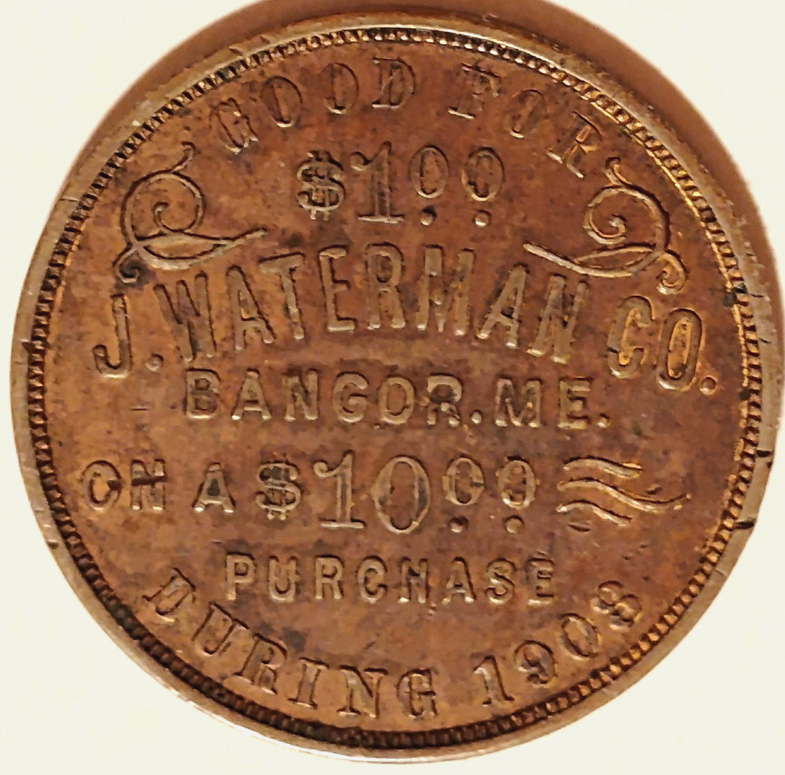 ME $1 1908 BANGOR Maine J. Waterman Co. Washington Commemorative Medal Baker-715
