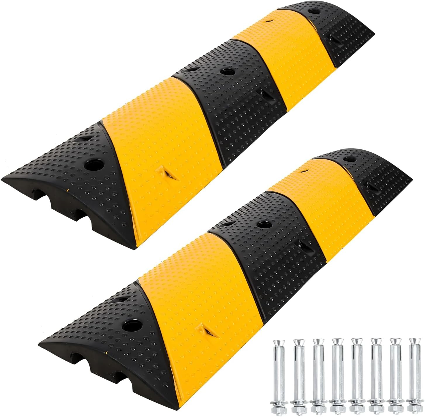 2 Pcs 3.3/6FT Rubber Speed Bump 2 Channel Load Heavy Duty Speed Hump w/ 8 Bolts