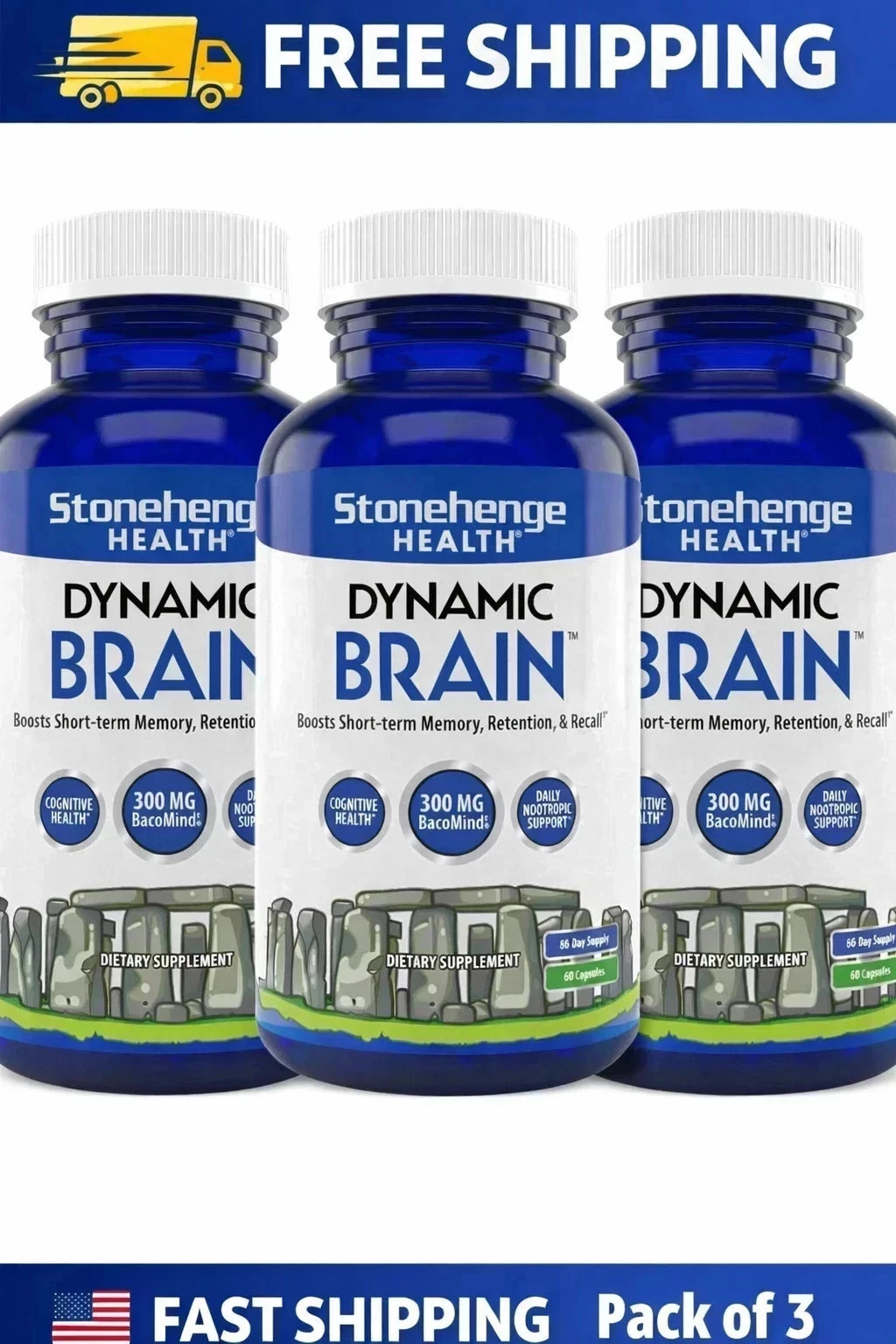 Pack of 3 Dynamic Brain Supplement 60 Capsules–Memory Focus Clarity, EXP 09/2027 Pack of 3 Dynamic Brain Supplement 60 Capsules–Memory Focus Clarity, EXP 09/2027