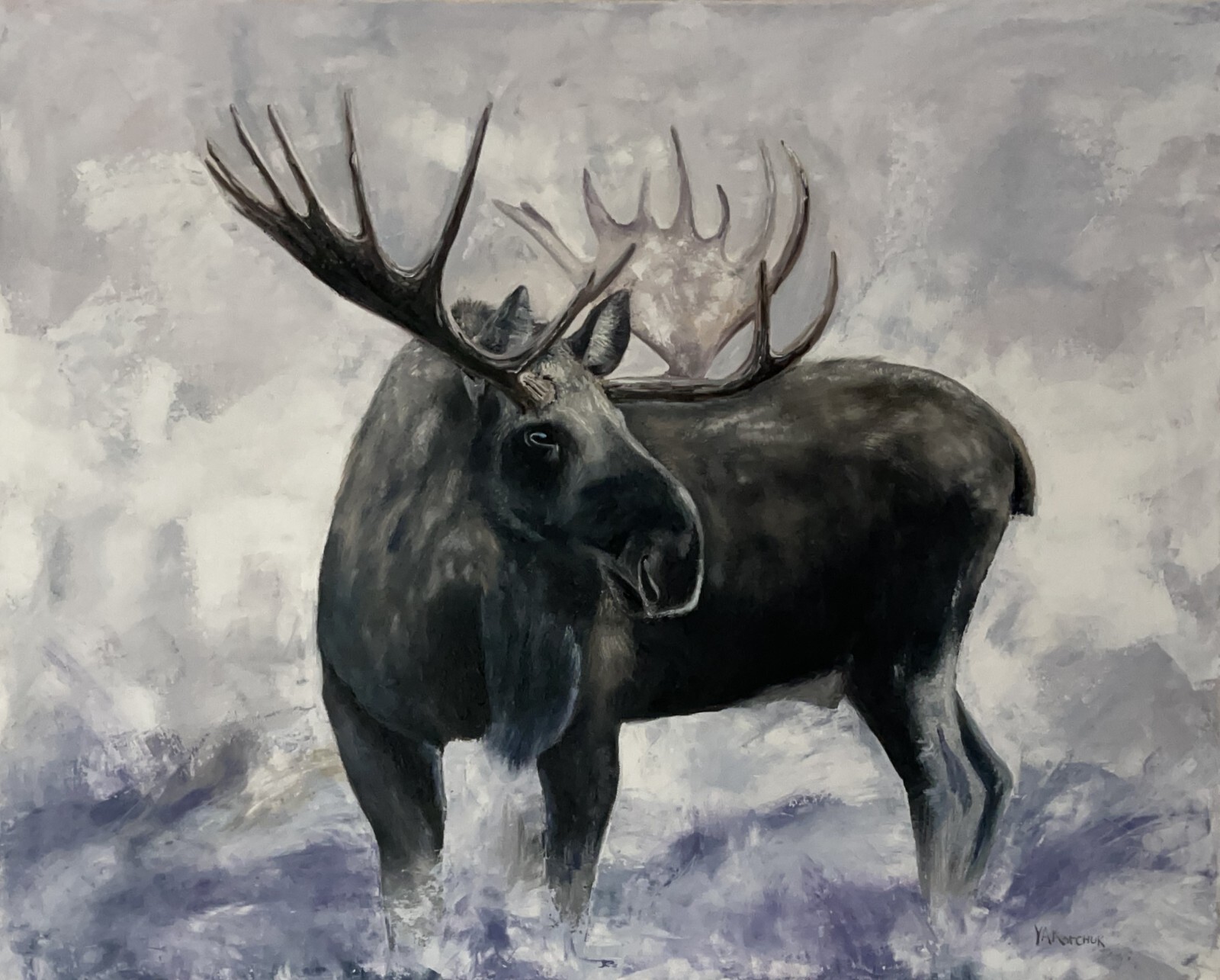 Original moose Oil Painting wildlife
