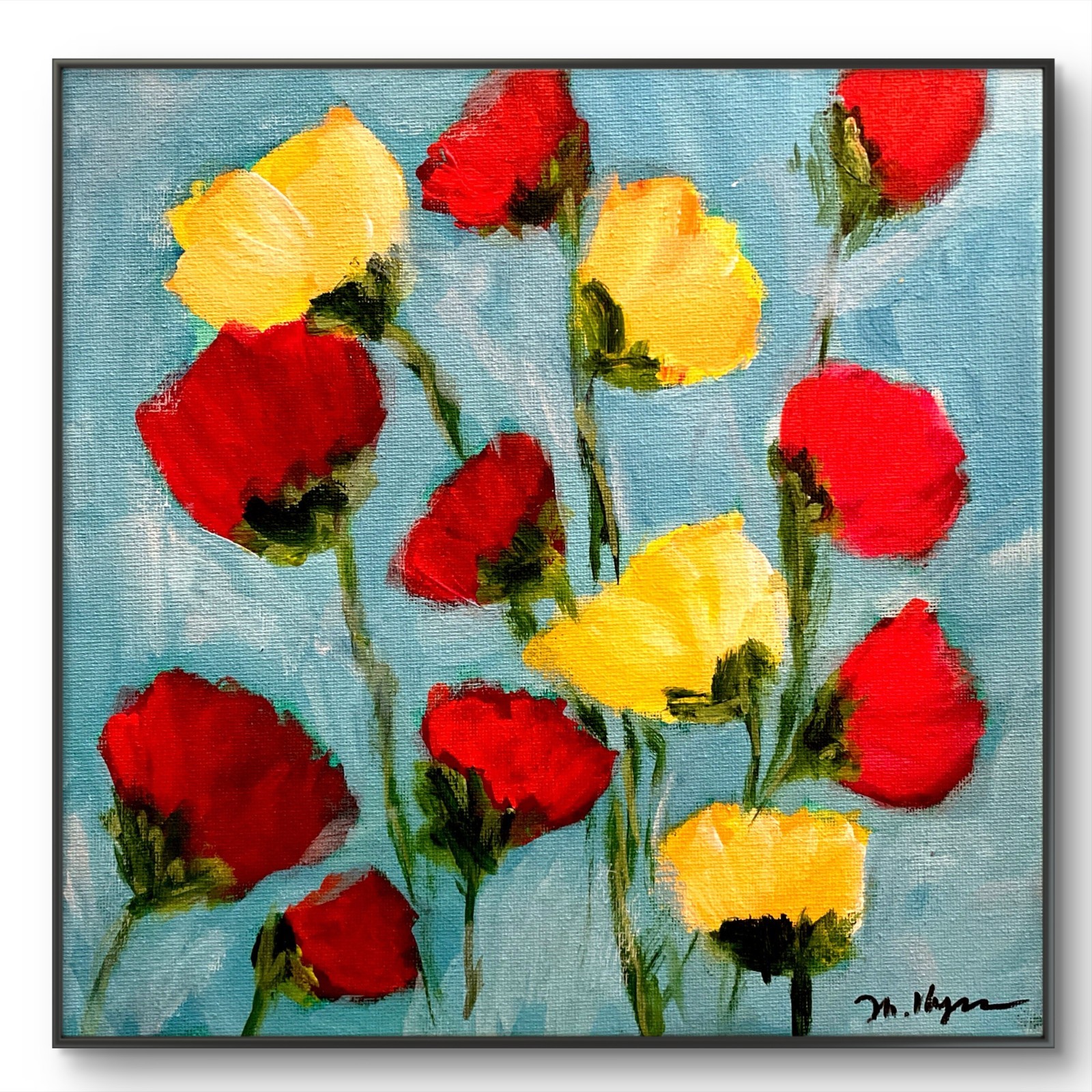 Mary Myers Original Scattered Flowers 10x10 Acrylic Signed Expressionist