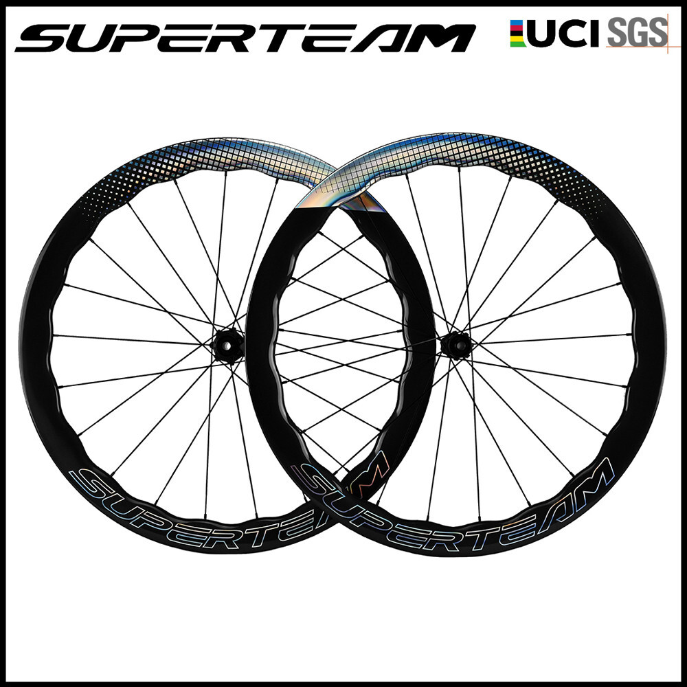 700C Carbon Wheels SUPERTEAM Classic PRO D28-50 DISC Brake Wheelset Shine Decals