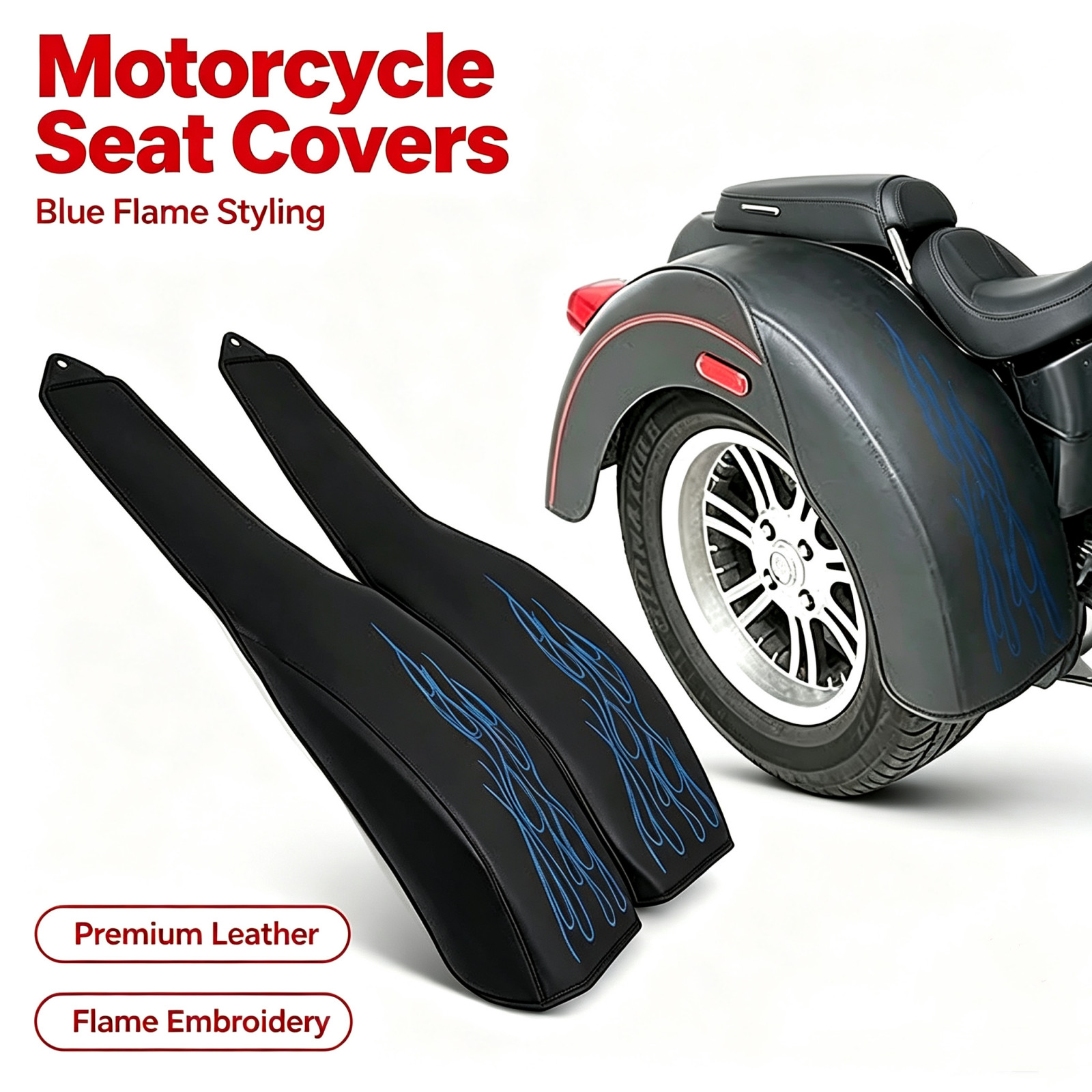 PU Leather Flame Rear Trike Fender Bra For Harley Tri Glide Ultra Classic Blue