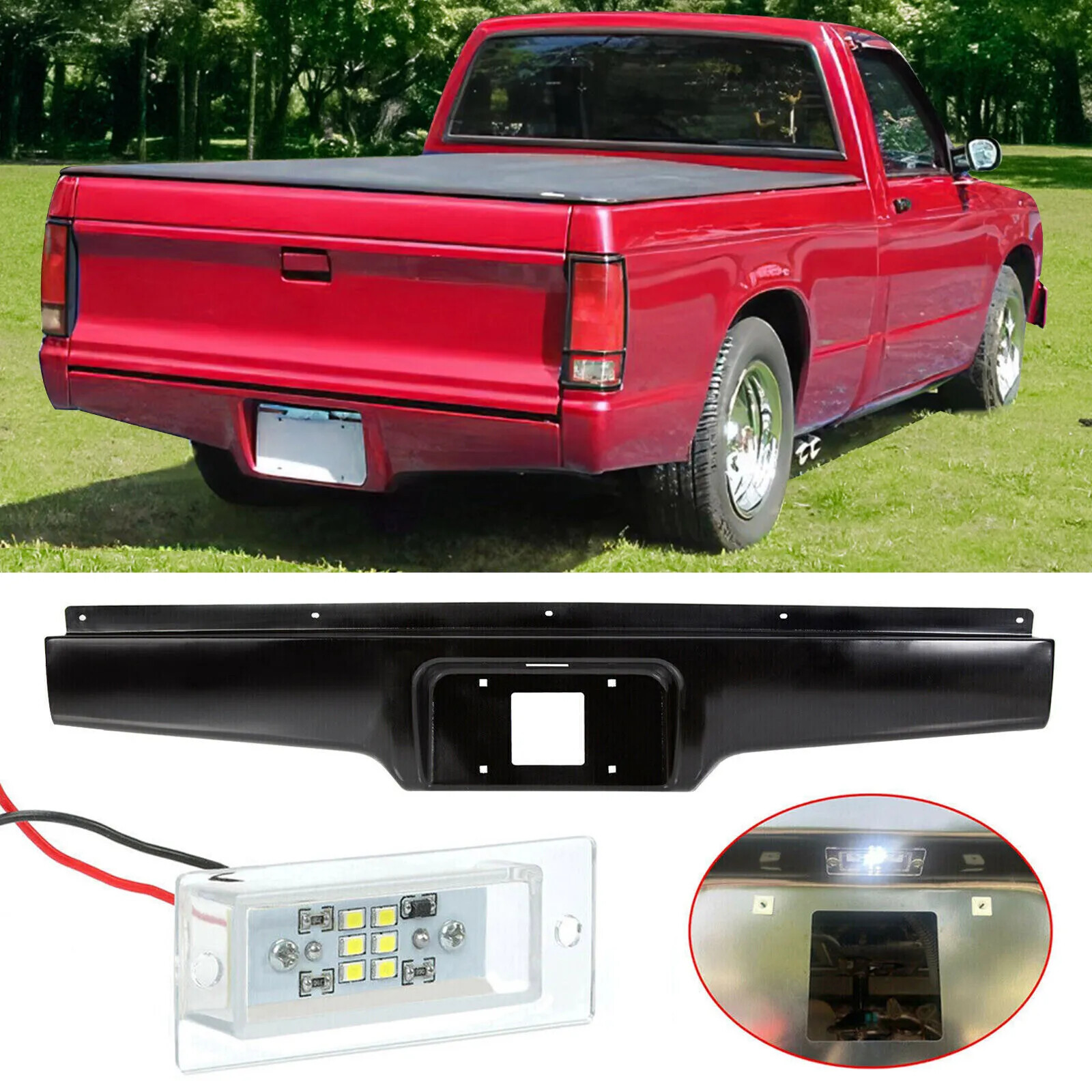 For 1982-1993 S10 S15 Sonoma Pickup Rear Bumper Roll Pan + License Plate Light