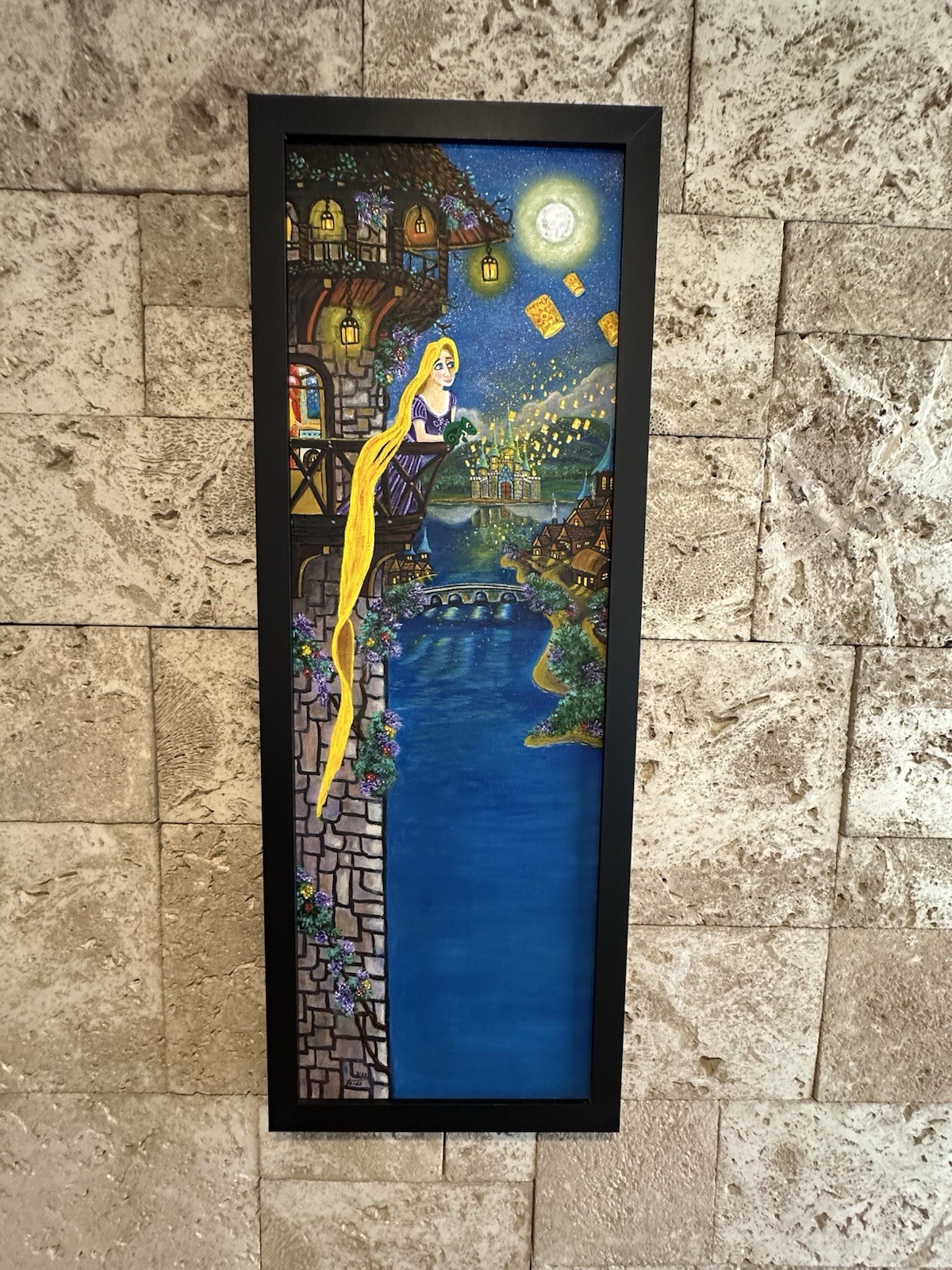 Diaz Original OOAK  Acrylic Canvas 12x36.    Castle Fantasy