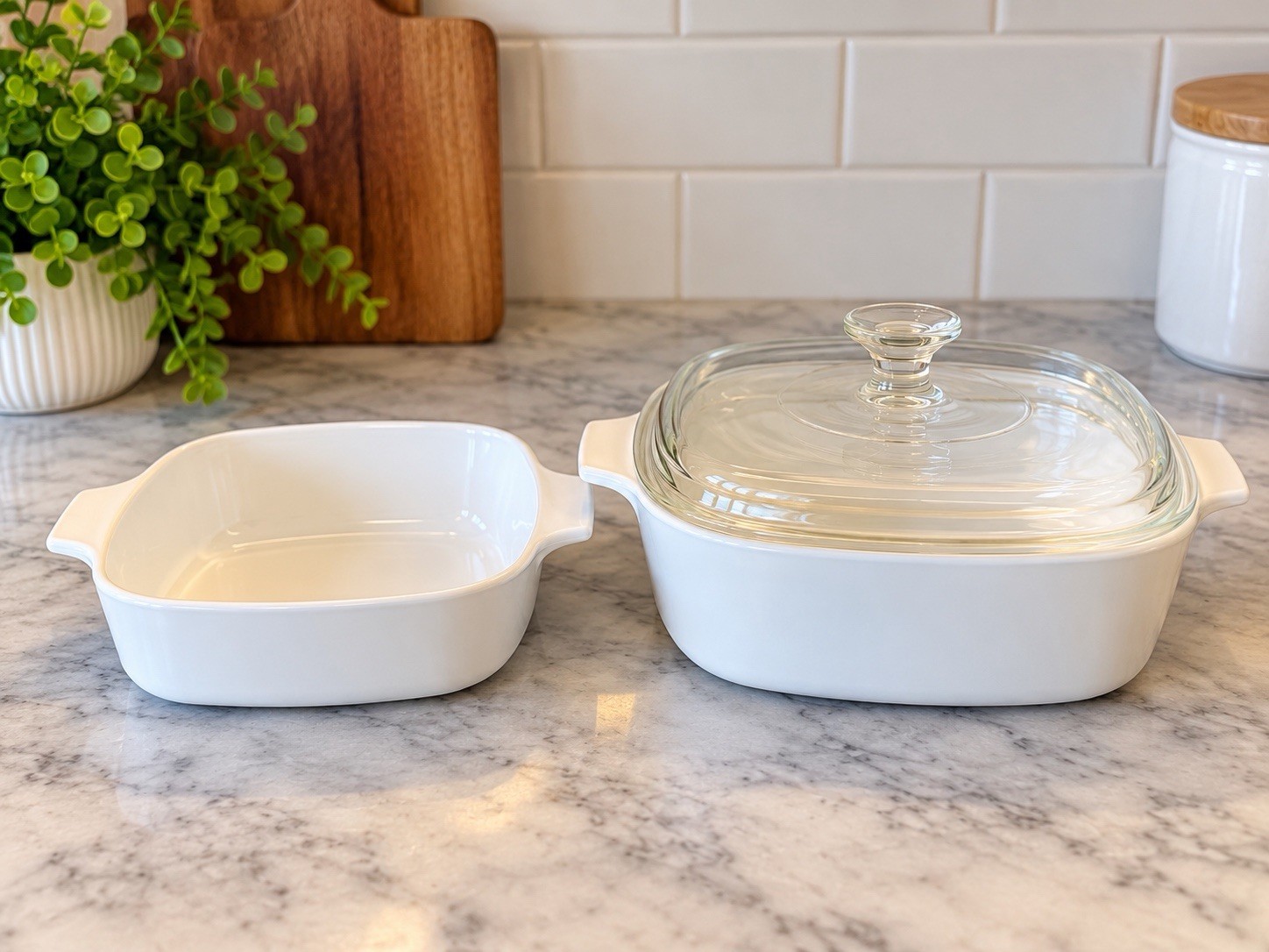 Vintage Corning Ware A-1-B 1 Liter White Casserole Dishes Lot 2 Pyrex Lid