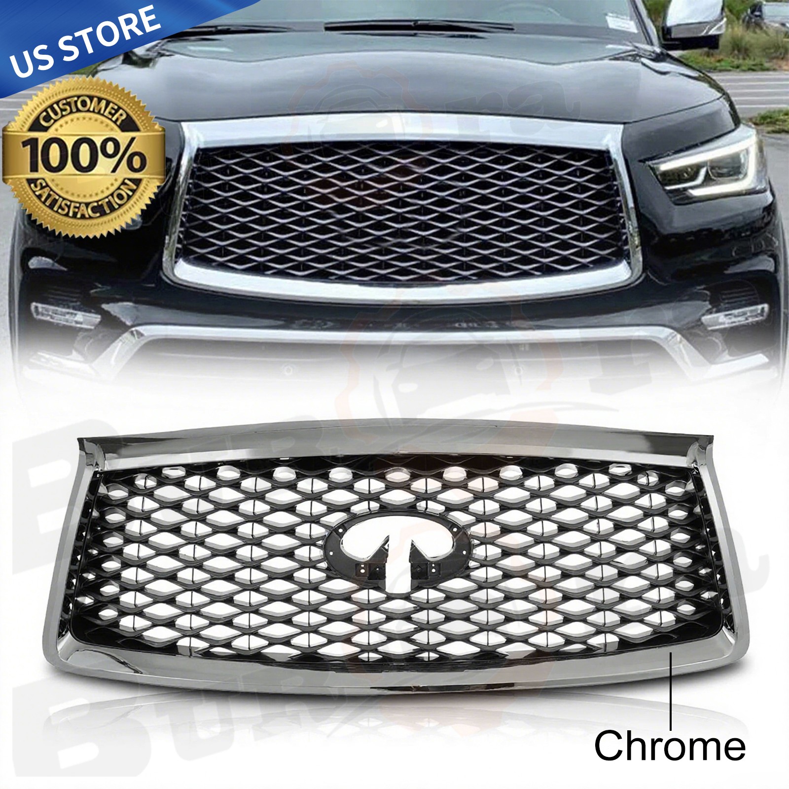Chrome For 2018 2019 2020 2021 INFINITI QX80 GRILLE W/CAMERA GRILL 623106GW0A
