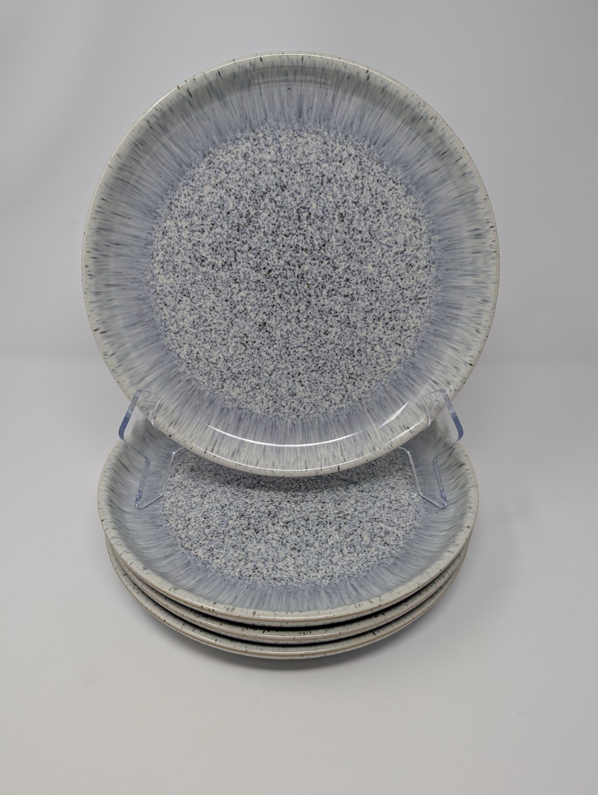 Set of 4 Denby England Halo Speckle Coupe Dinner Plates 10 inch