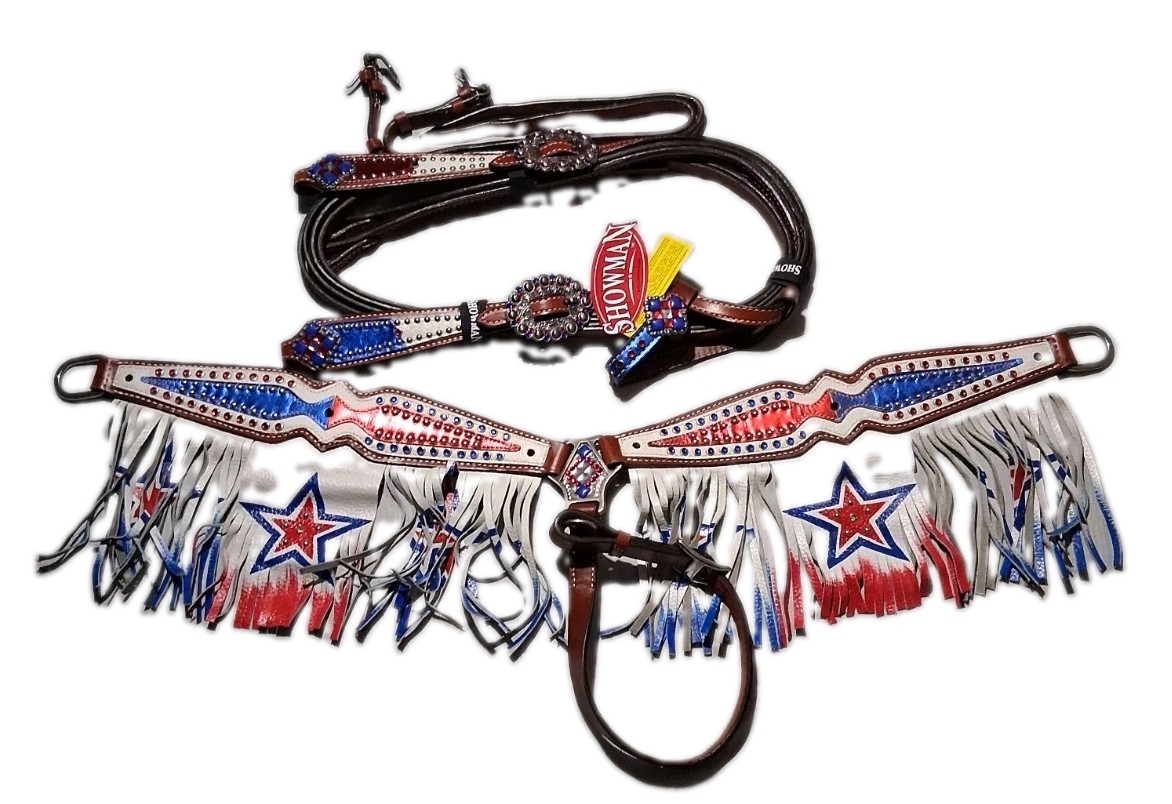 Showman Headstall and Breast Collar Set (13726) American Theme Fringes Bejeweled