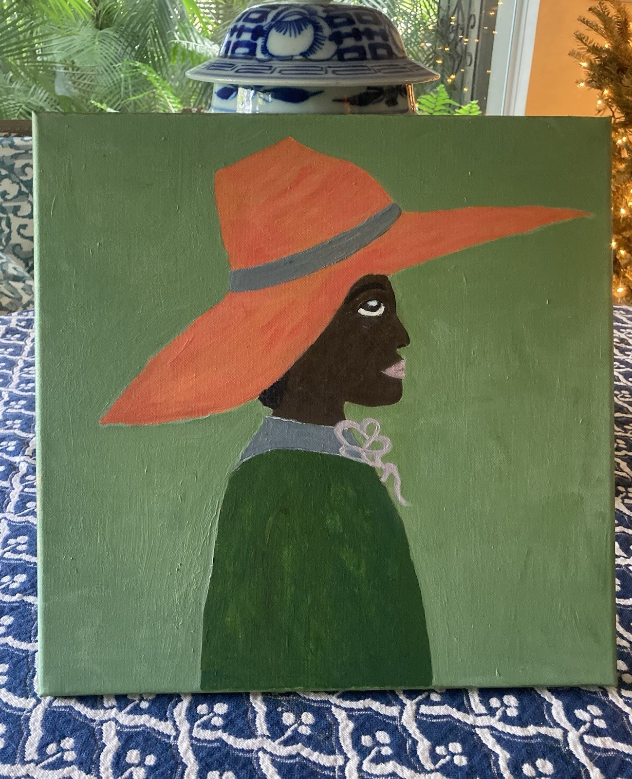 Original Folk Art Style Painting of ‘Girl in Tangerine Hat’
