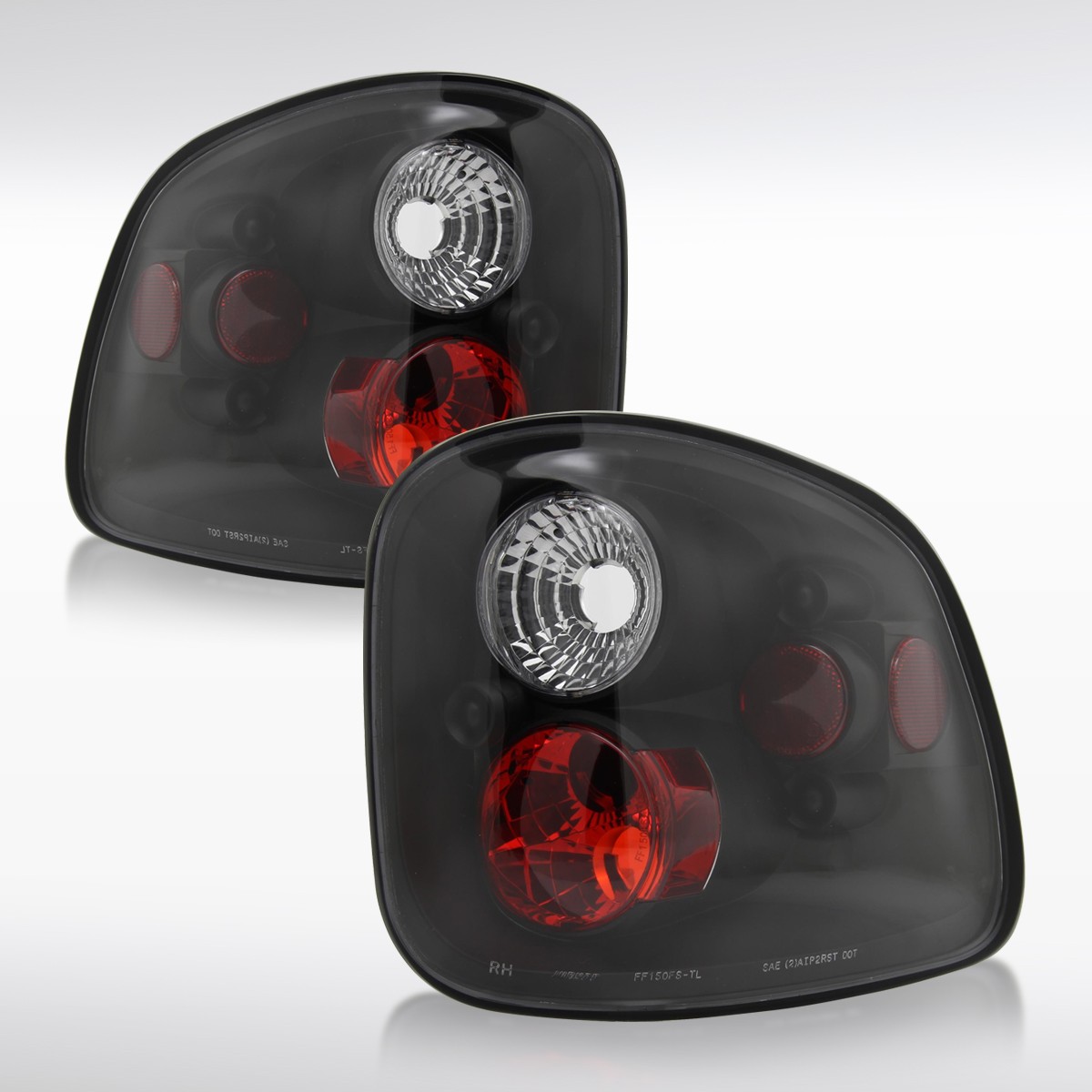 Fit 1997-2003 Ford F-150 Flareside Black Tail Lights Rear Brake Lamps Left+Right