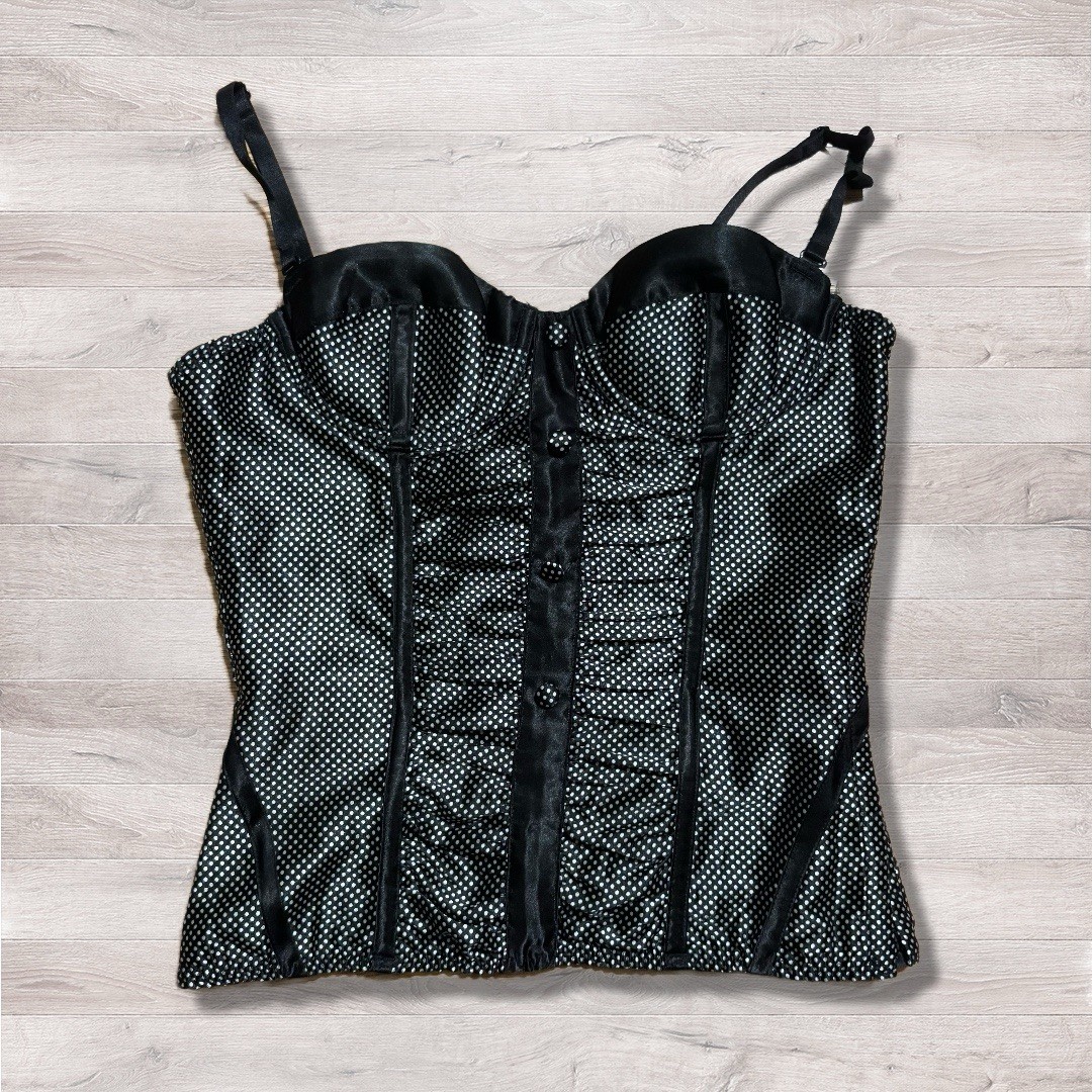 Vintage Fredericks Of Hollywood Black Polka Dot Lingerie Bustier Corset Bra 32