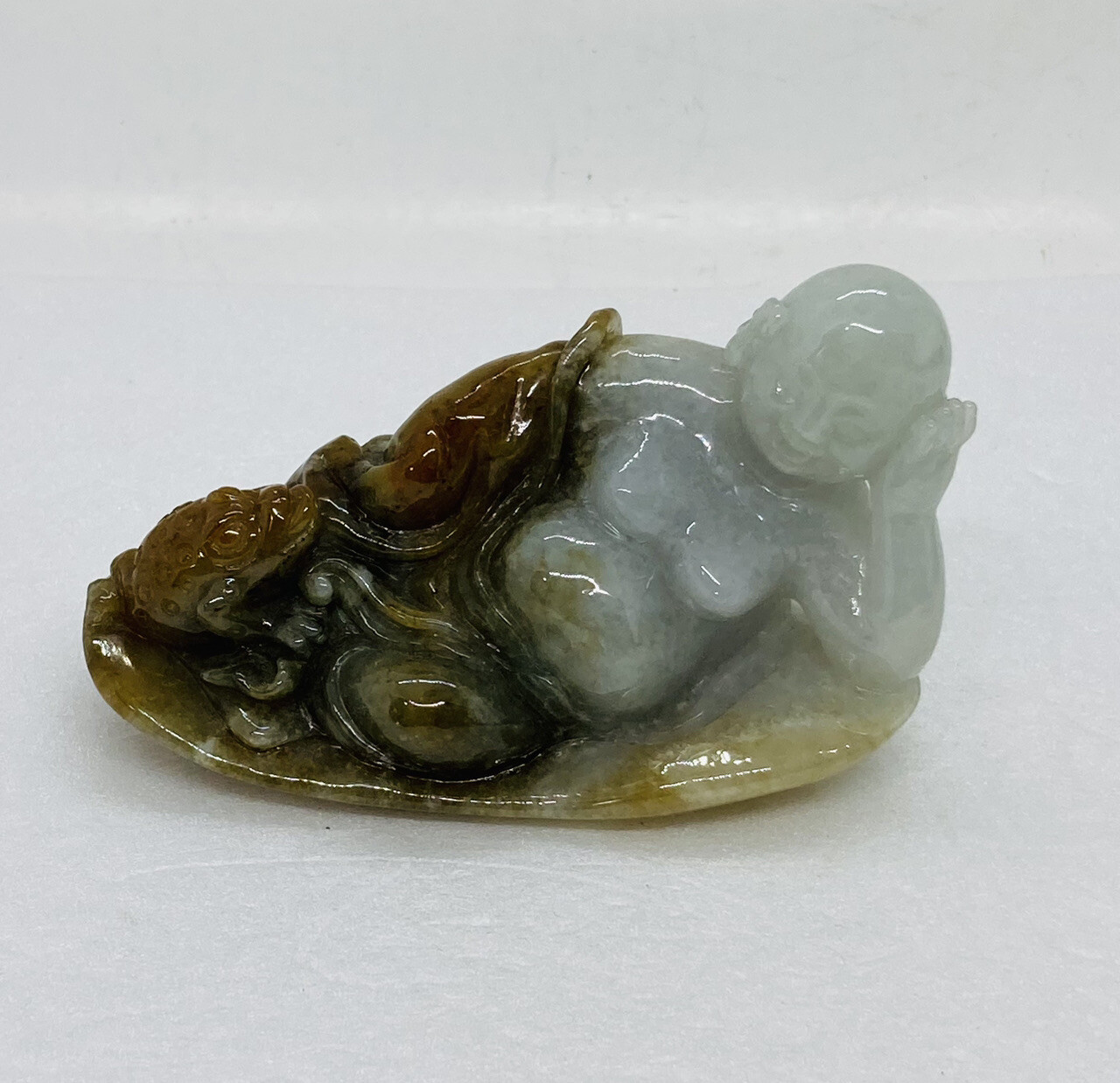 Antique Green Jade Sleeping Buddha Carved Statue Toad Frog Art 3.5” Very Rare 16