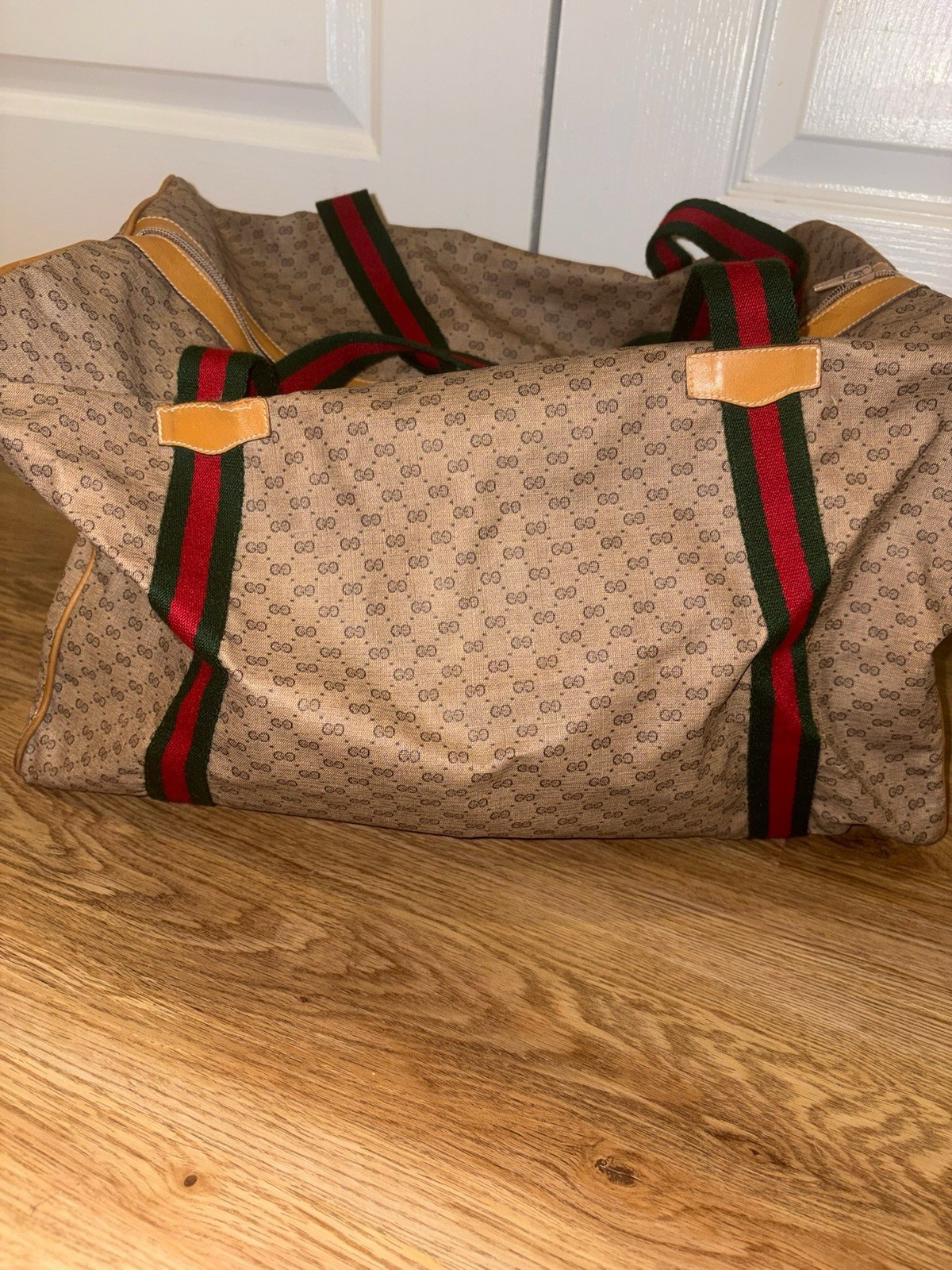 Vintage 1980s Gucci Micro GG Supreme Monogram Web Duffle Travel Bag Vintage 1980s Gucci Micro GG Supreme Monogram Web Duffle Travel Bag