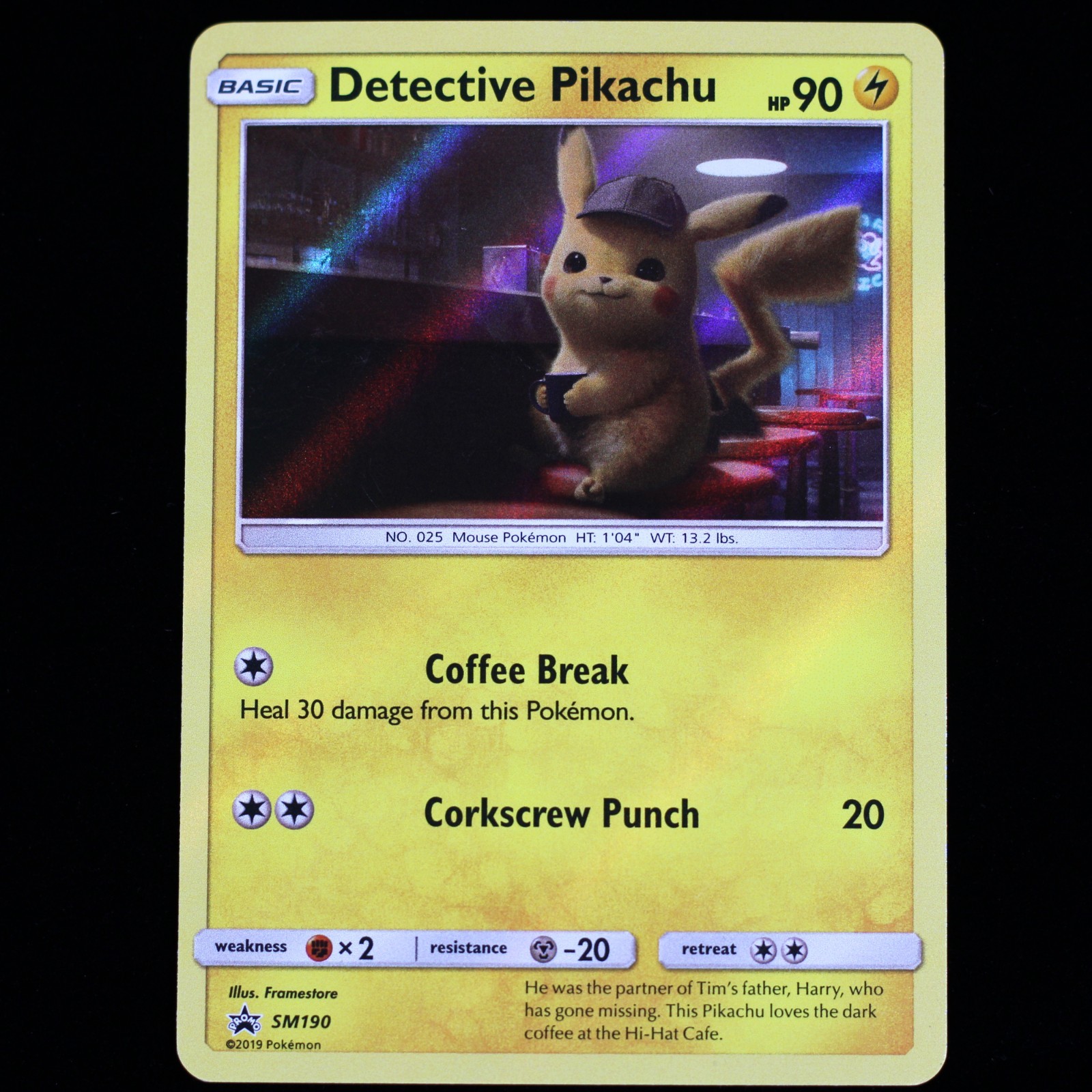 Pokémon TCG Detective Pikachu SM190 Black Star Promo Holo Card 2019 NM Pokémon TCG Detective Pikachu SM190 Black Star Promo Holo Card 2019 NM