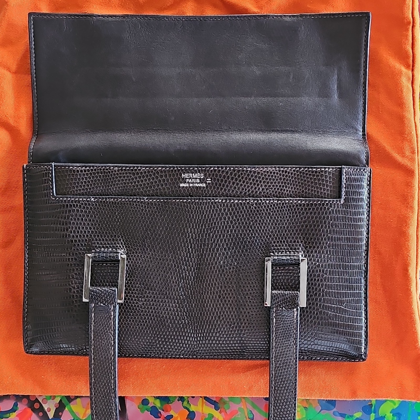 HERMÈS Black Small Satchel Top Handle Bag Silver Hardware Buckle, AUTHENTIC