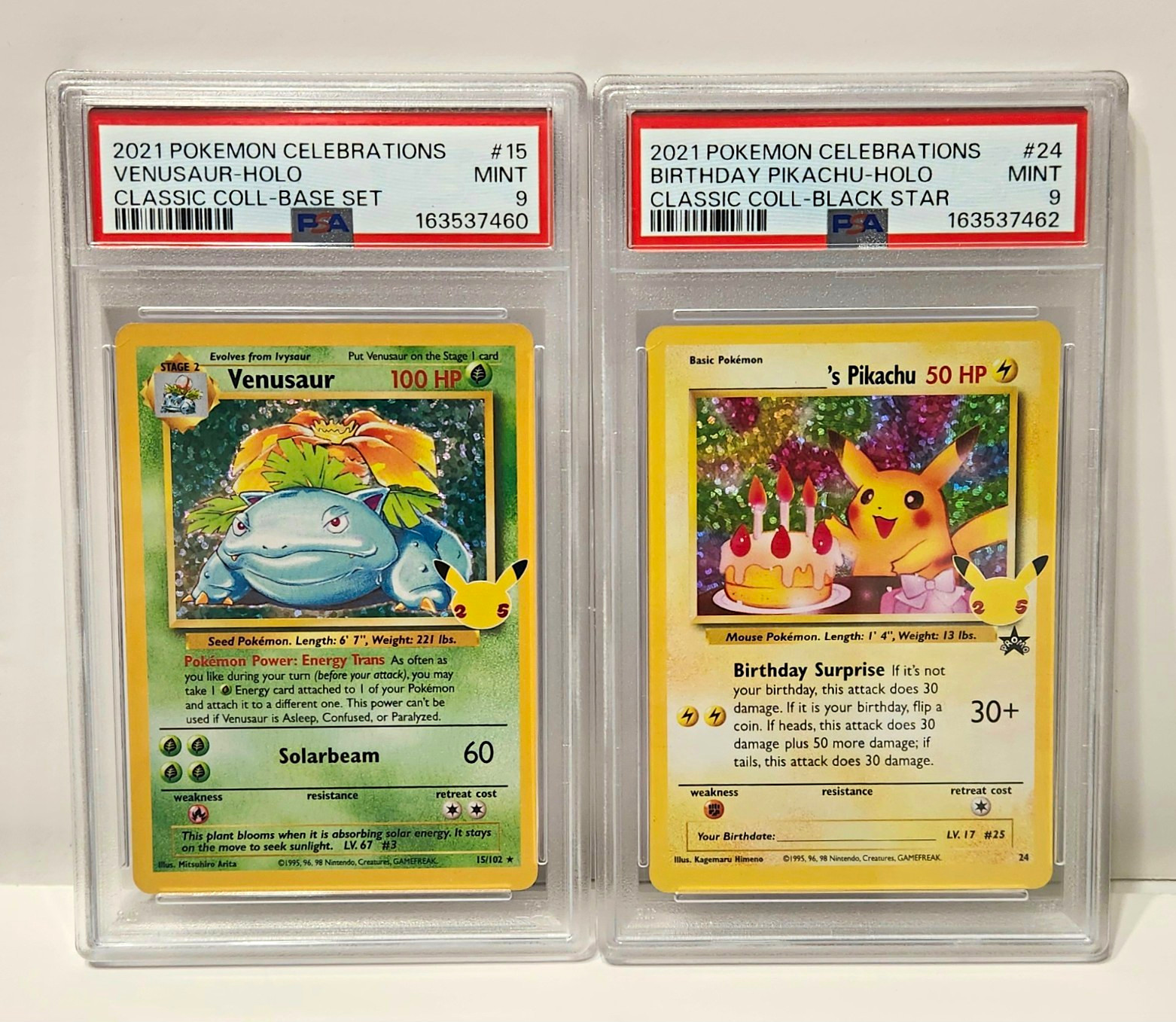 2021 Pokémon Celebrations Holo Lot of 2 PSA 9 MINT Cards: Venusaur, Bday Pikachu