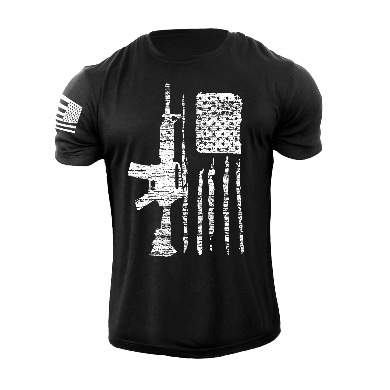 Men\'s USA GUN Flag T Shirt American Patriotic 100% Cotton Distressed Tee