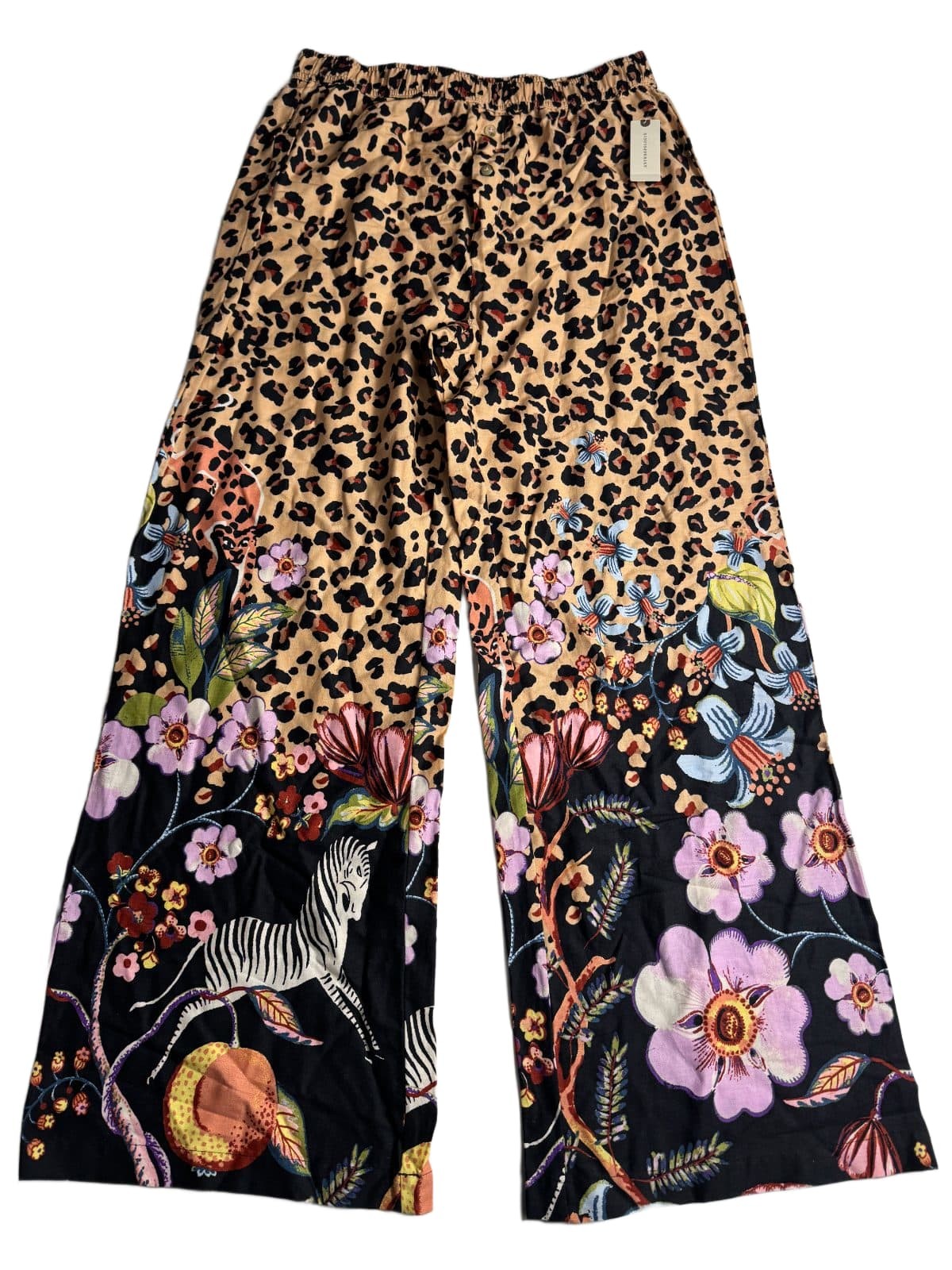 Lyrebird Anthropologie Wide Leg Pants S Leopard Floral Zebra Print Cotton NWT