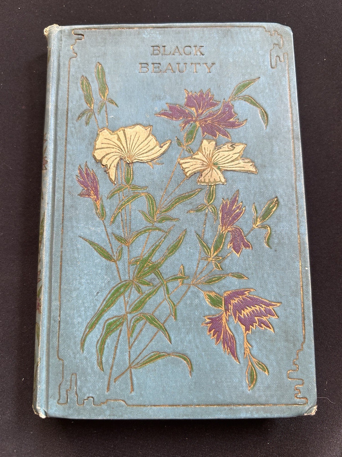 Antique 1899 Black Beauty Anna Sewell Henry Altemus Blue Gold Floral Cloth Book