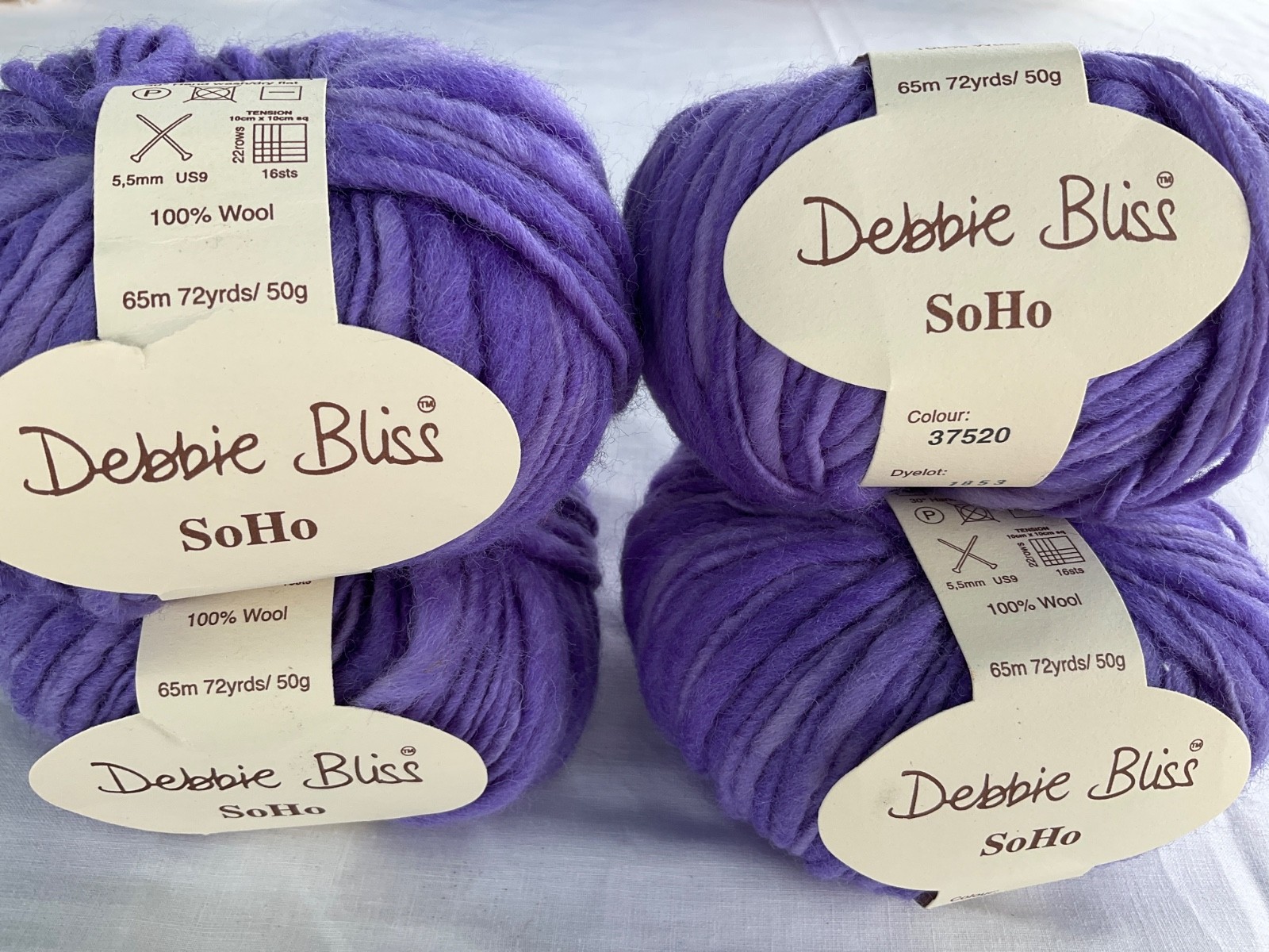 Lot 4 Debbie Bliss SoHo 100% Wool Yarn Bulky Weight purple 50g 72yd