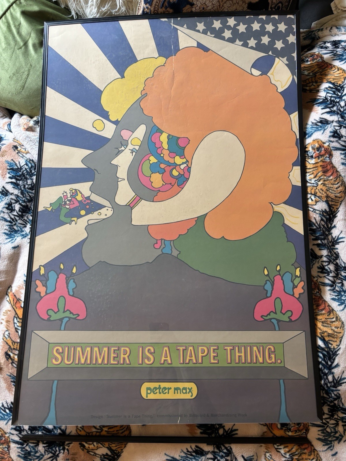 VTG PETER MAX LITHOGRAPH POSTER SUMMER IS A TAPE THING FRAMED 36x24 1960s VTG PETER MAX LITHOGRAPH POSTER SUMMER IS A TAPE THING FRAMED 36x24 1960s