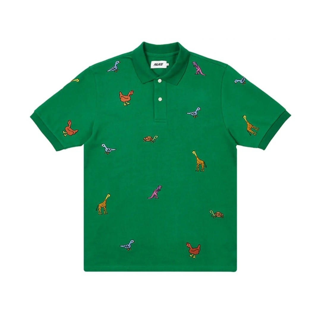 PALACE Scateboard Green Embroidered Animals Streetwear Cotton Polo T-Shirt sz M PALACE Scateboard Green Embroidered Animals Streetwear Cotton Polo T-Shirt sz M
