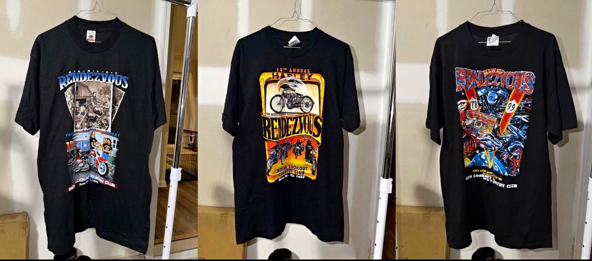 Vintage Harley Rendezvous Indian Lookout T-Shirts Lot of 3 Deadstock