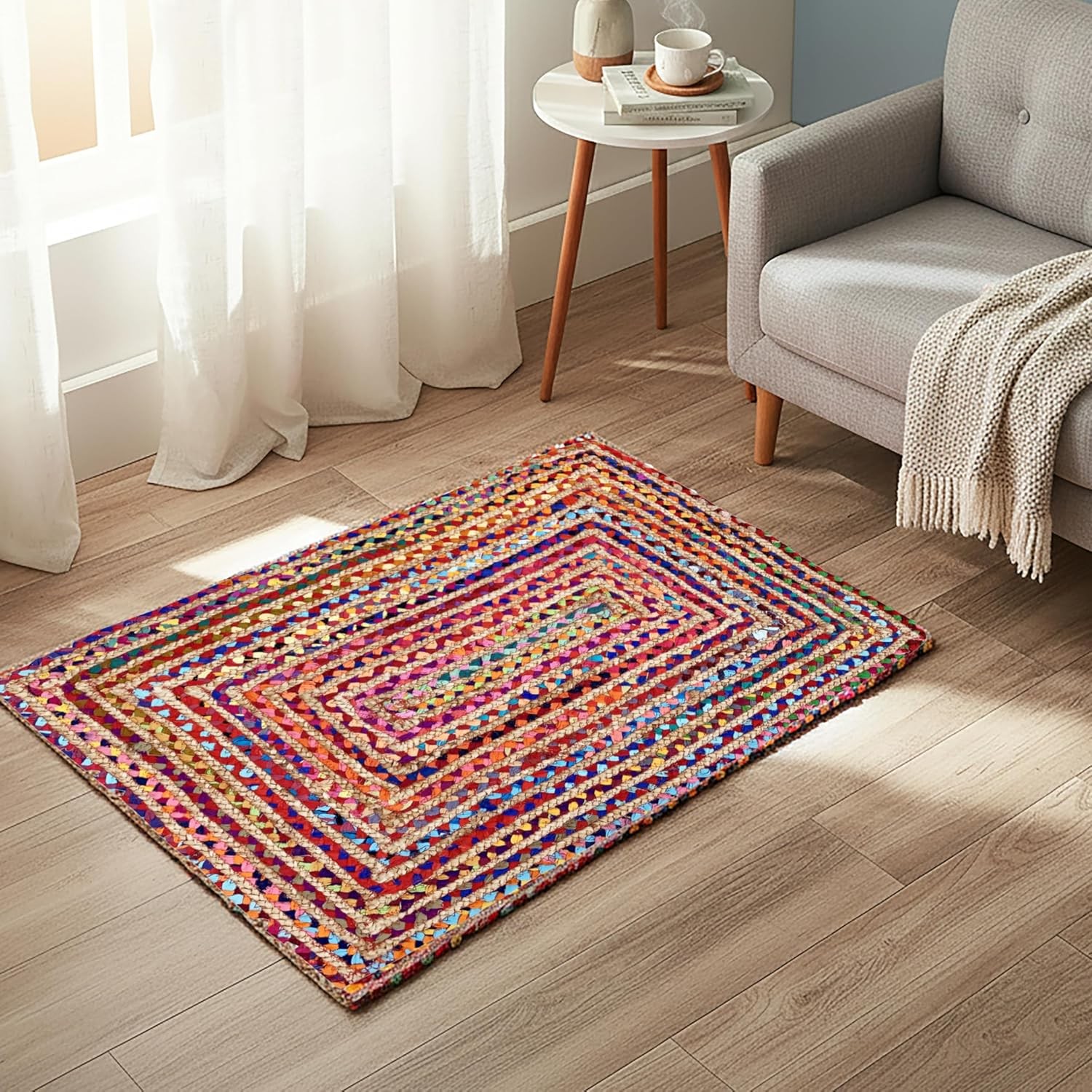 Jute Chindi Braided Rug Boho 24x36 Inch Natural Multi Farmhouse Burlap Small ... Jute Chindi Braided Rug Boho 24x36 Inch Natural Multi Farmhouse Burlap Small ...